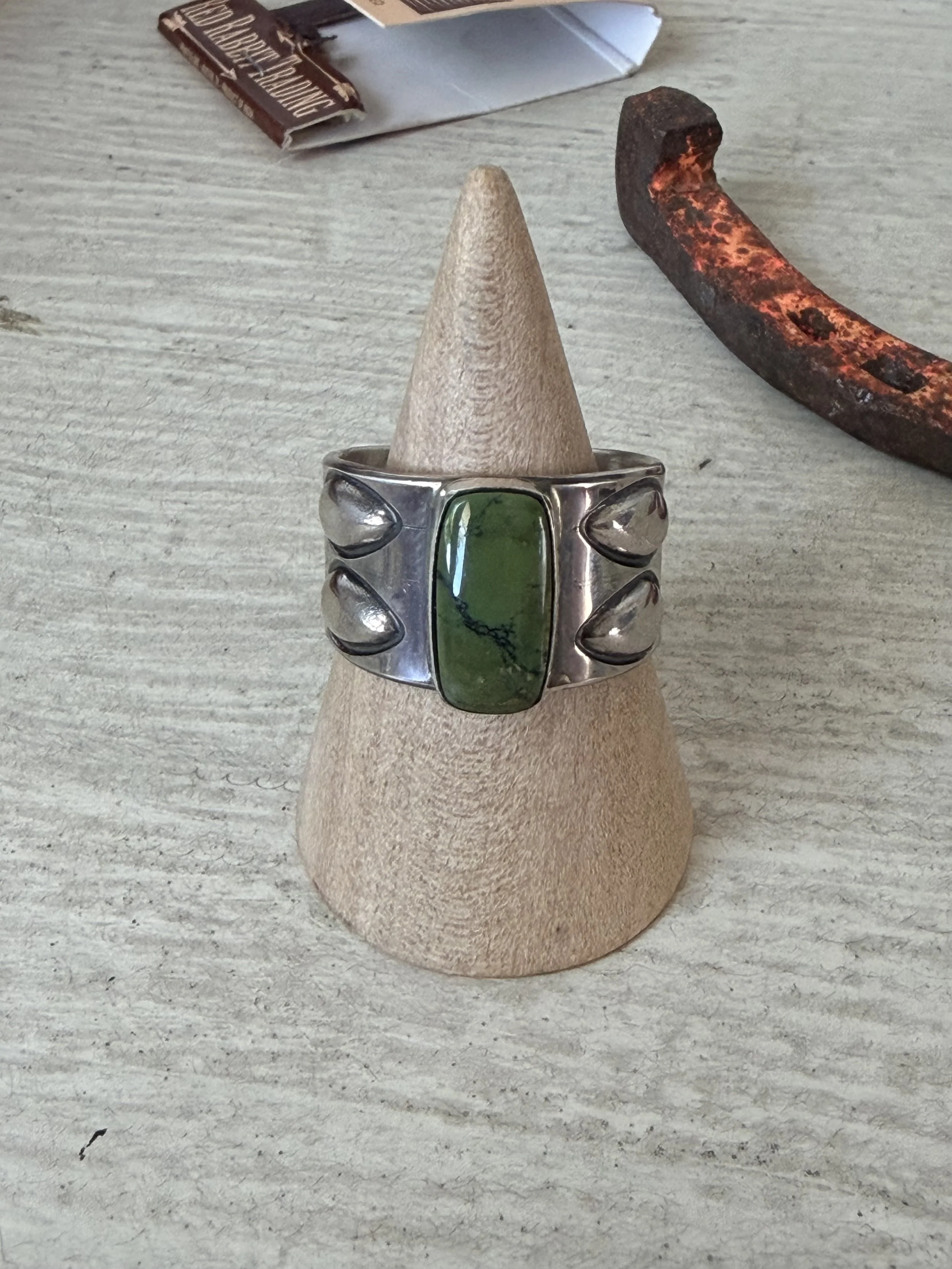 Mossy Green Turquoise Teardrop Ring - Size 11