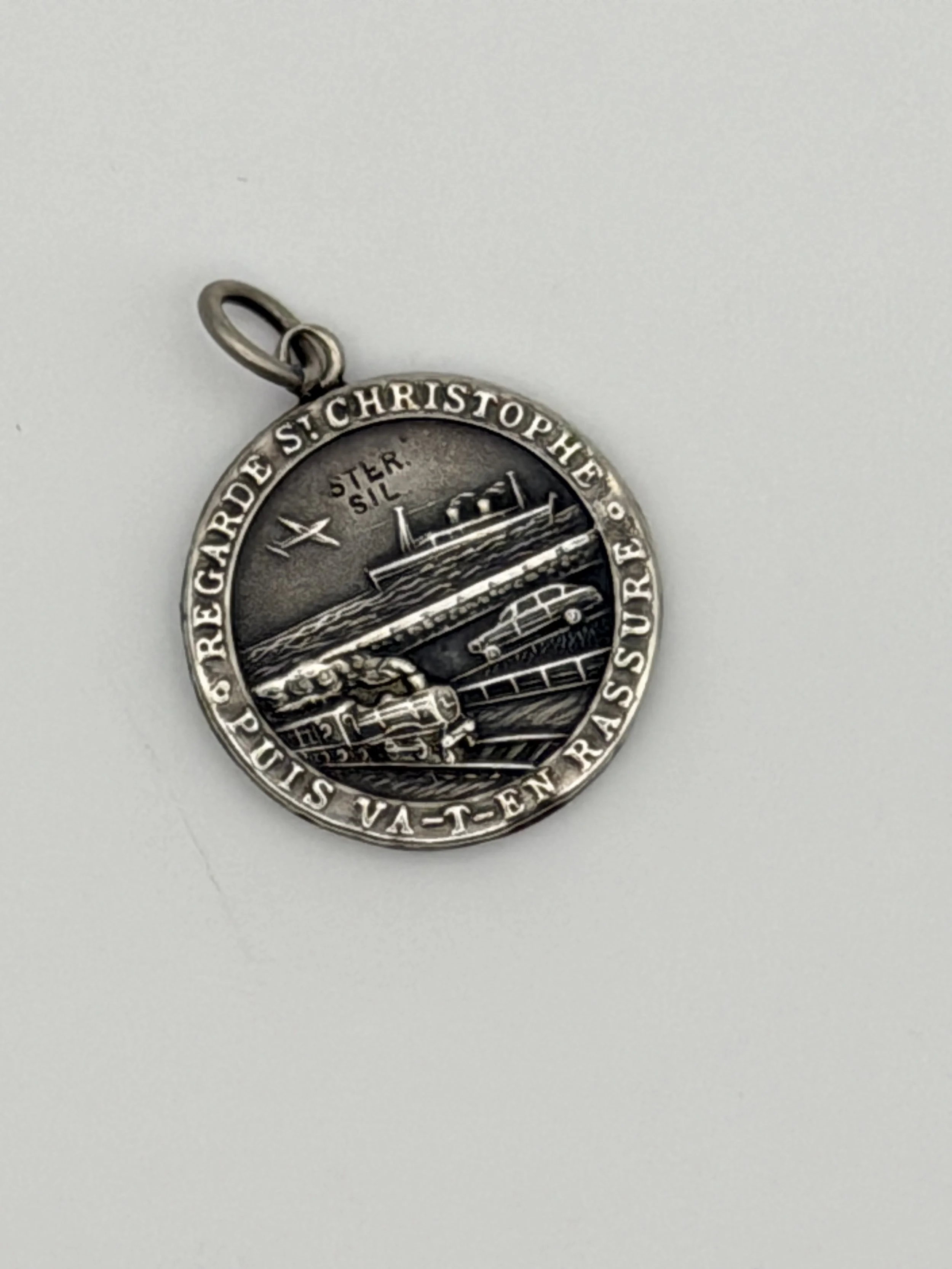 Vintage Plane Train Boat Car St Christopher Pendant