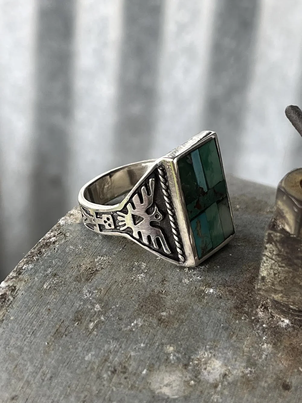 Turquoise Mosaic Robot Man Ring- — Red Rabbit Trading Co.