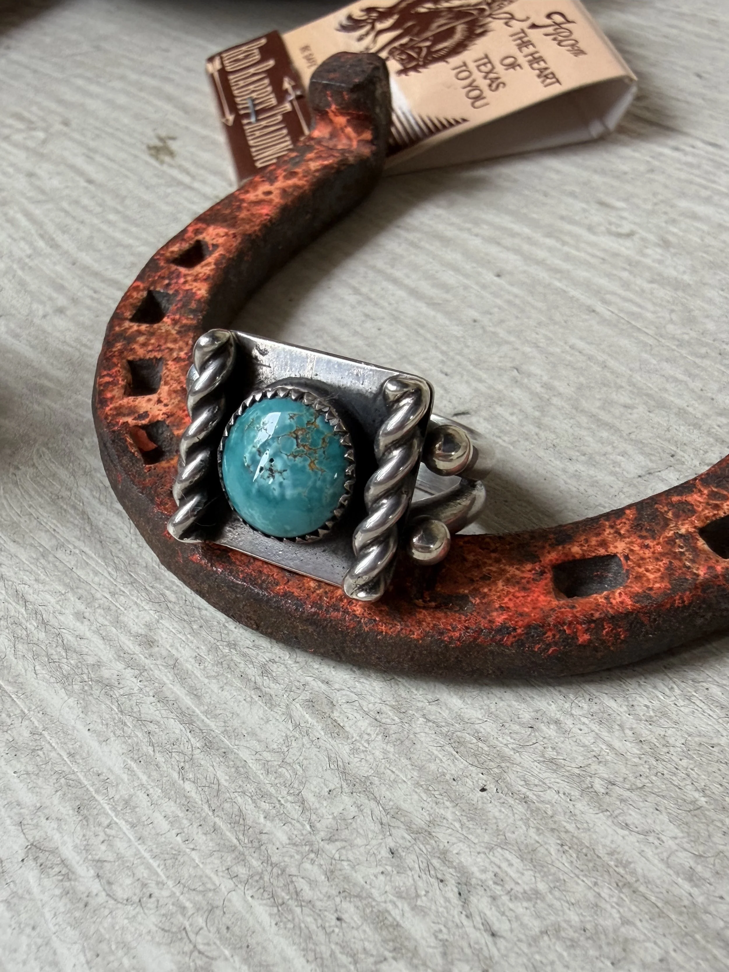Turquoise Braid Shield Ring - Size 6