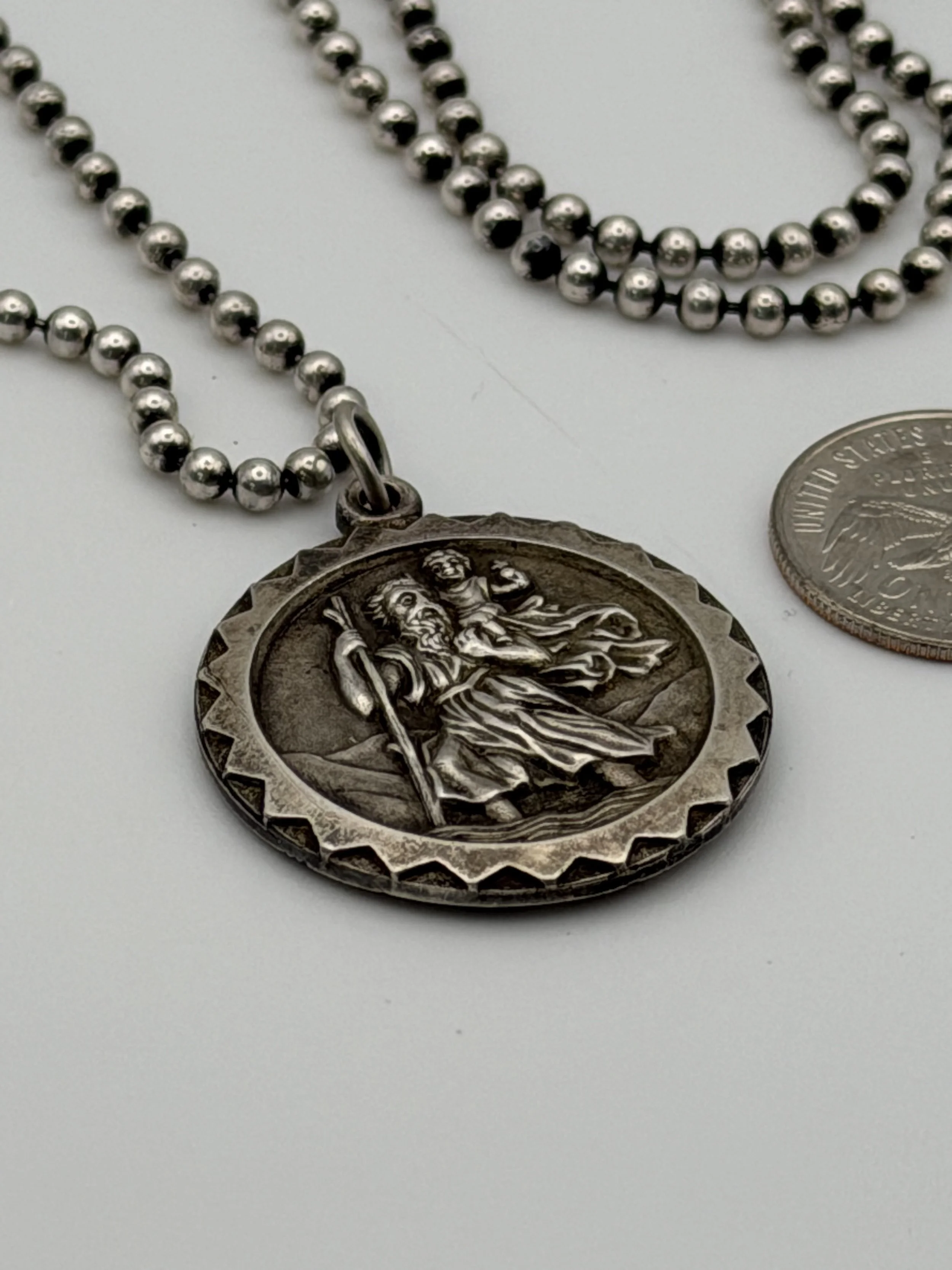 Vintage Thick Double Sided Scallop Edged St Christopher Pendant