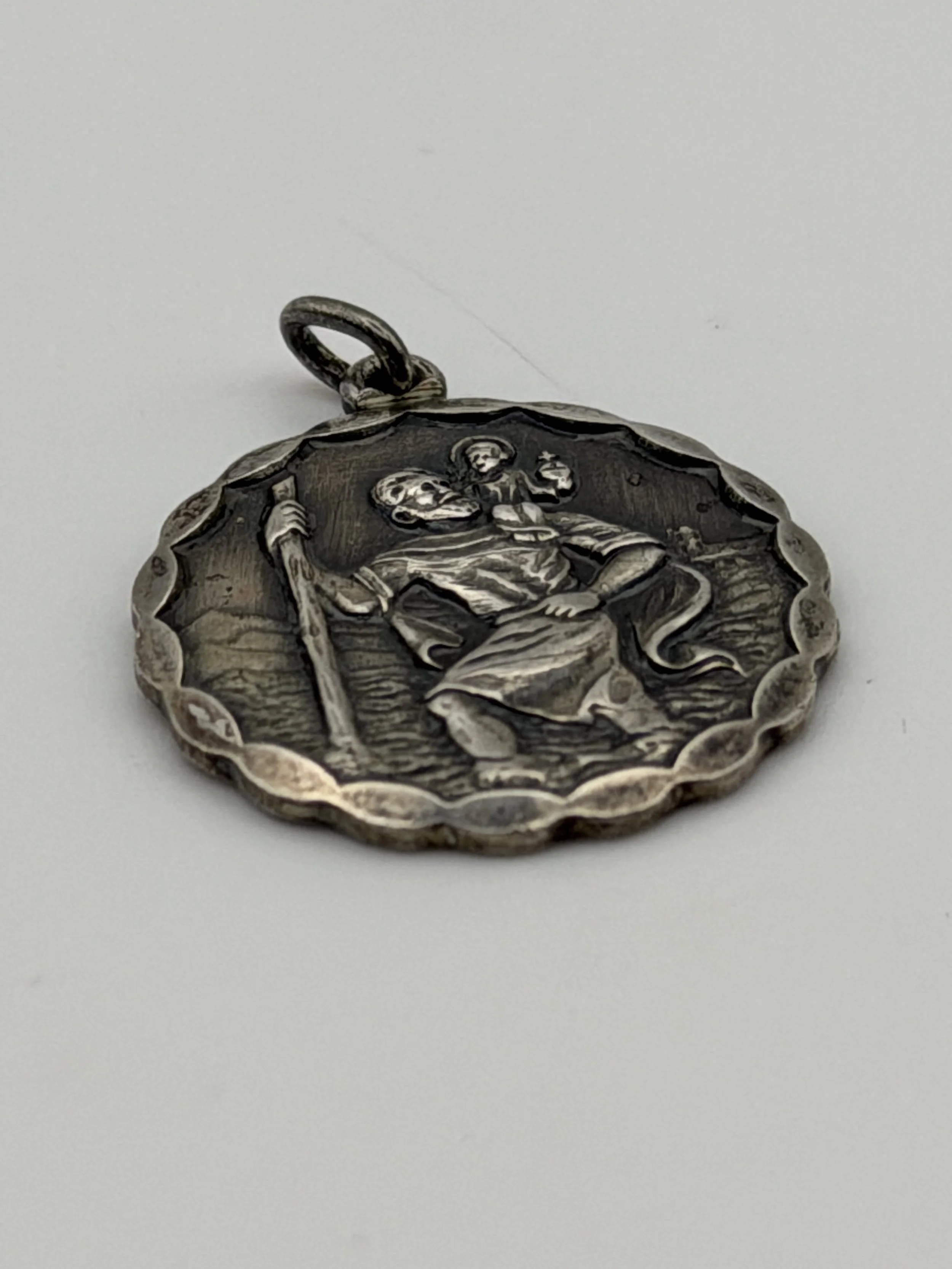 Vintage Double Sided Scallop Edged St Christopher Pendant