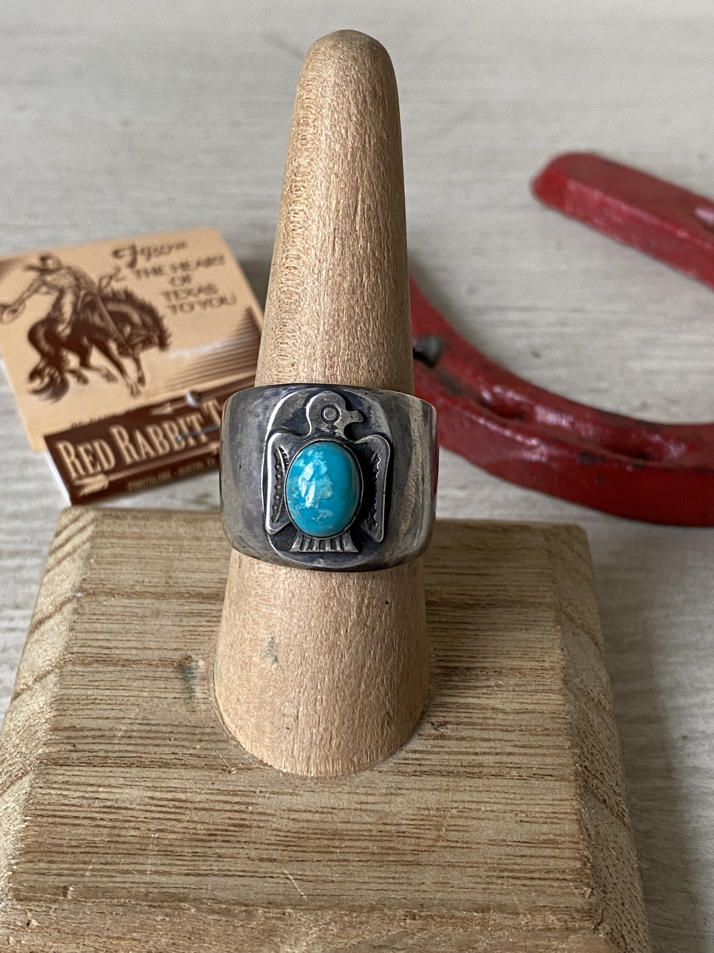 Sterling & Turquoise Thunderbird Ring - Size 9