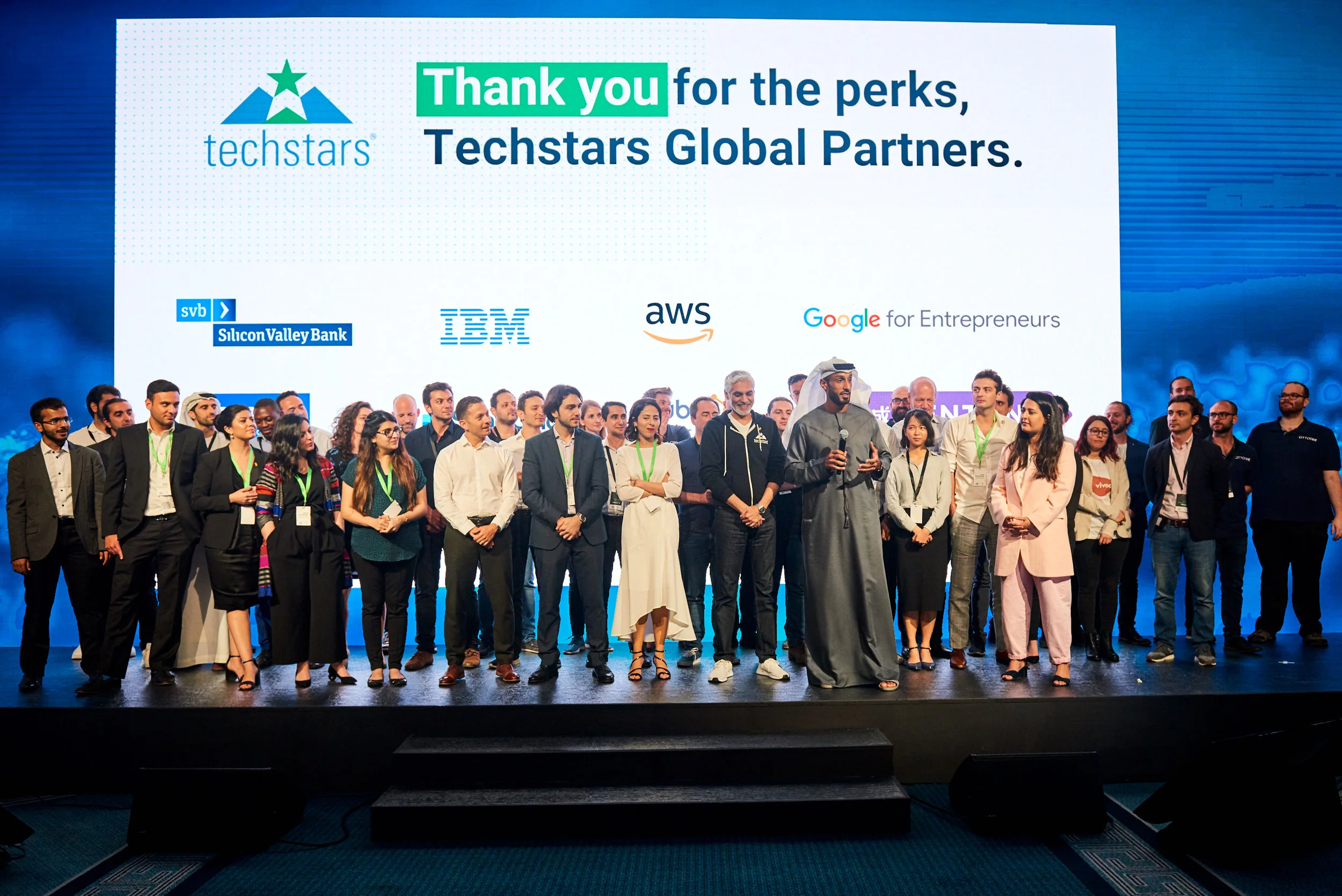 His Excellency Khalfan Juma Belhoul, CEO of the Dubai Future Foundation, addresses the crowd at the 2019 Demo Day
