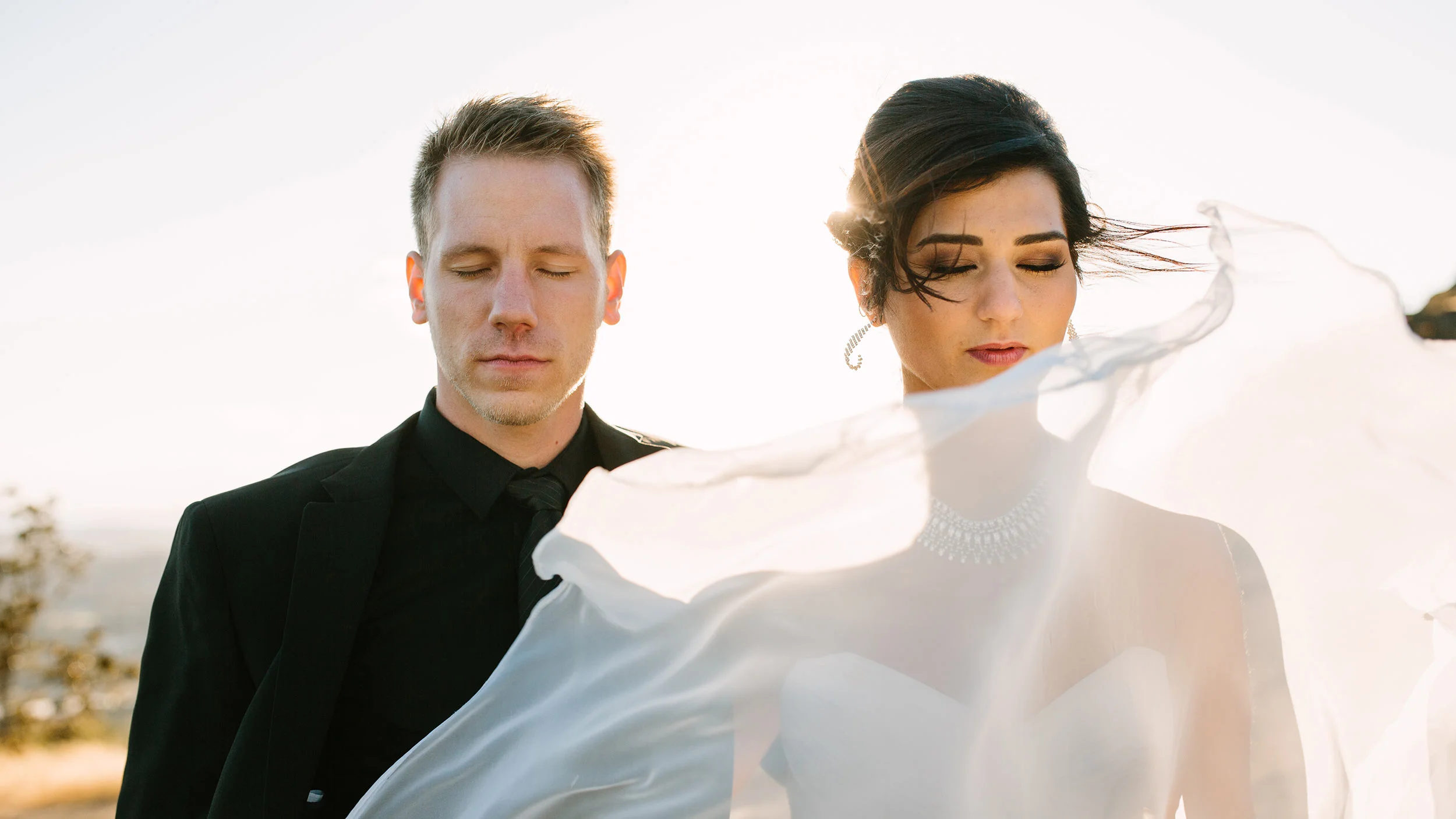 wedding photography Victoria BC Canada bride and groom windy day mt Douglas
