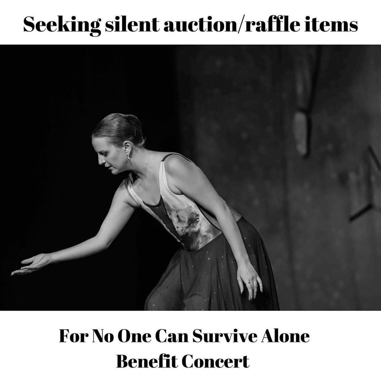 I am looking for silent auction/raffle donations for the 8th Annual No One Can Survive Alone Fundraiser Concert. It can be anything from a gift card to a basket of goodies to  an experience to  a trip of a lifetime; anything that can help raise money