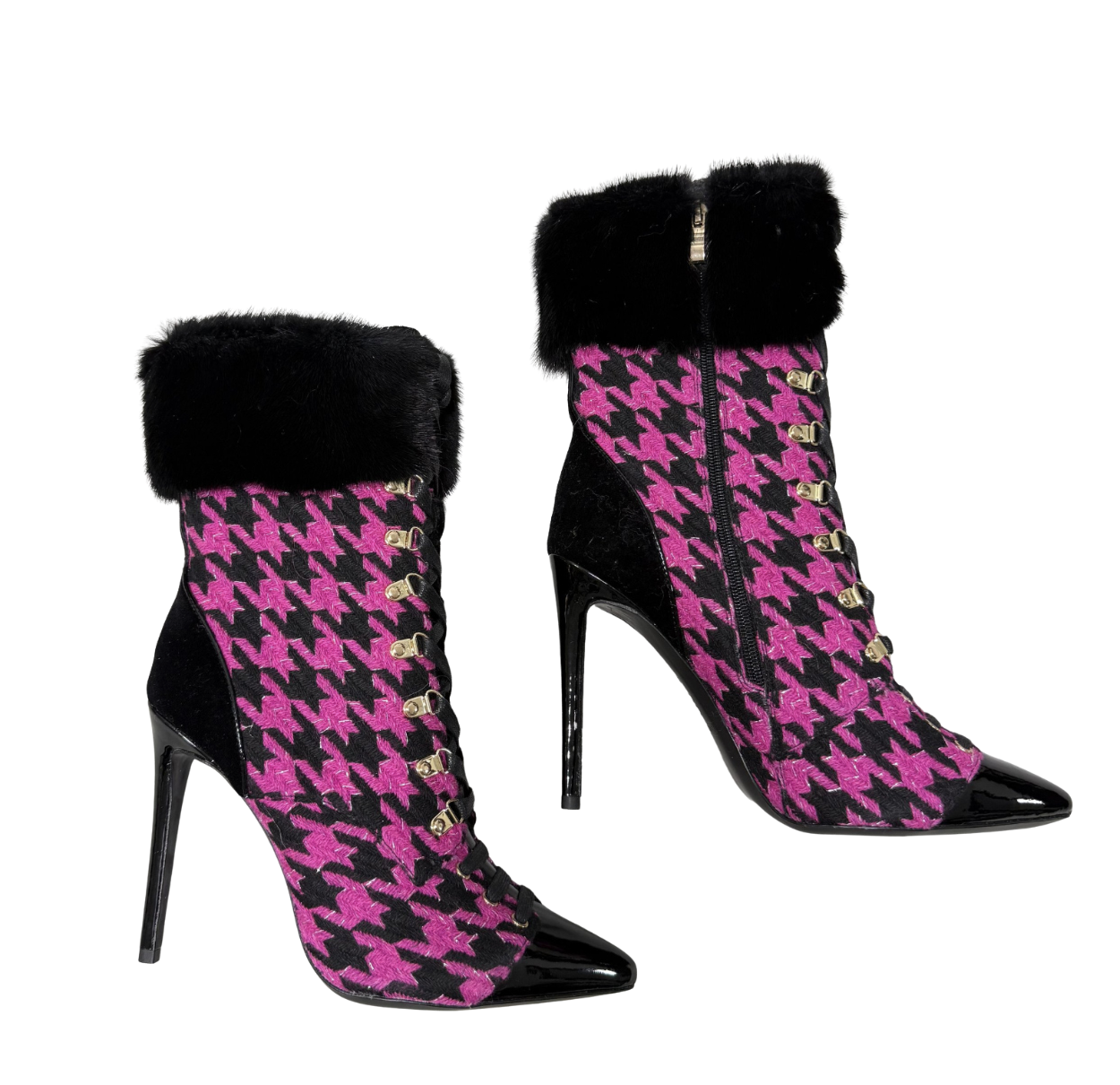 HOT PINK/BLACK HOUNDSTOOTH FINCH HEEL - SIZE 41