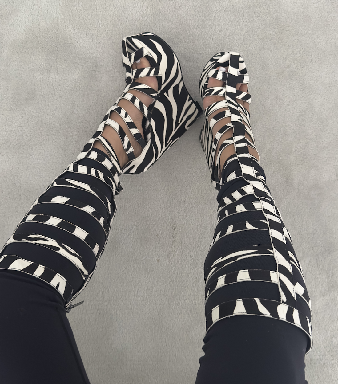 ZEBRA CALF HAIR GLADIATOR WEDGE (39 W)
