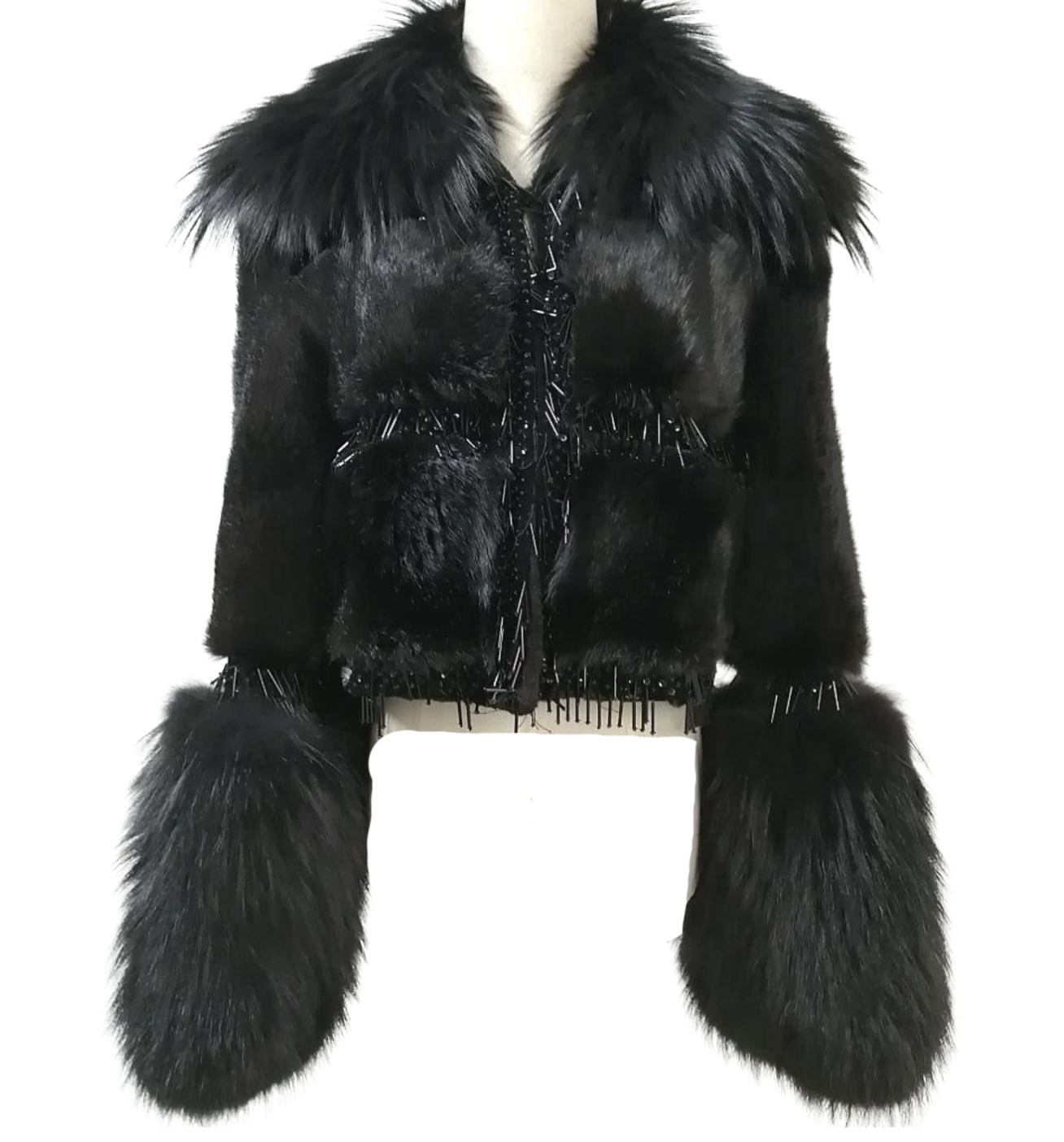 FENDI RUNWAY BLACK BEADED X FOX X MINK FUR JACKET (SIZE 40 IT)