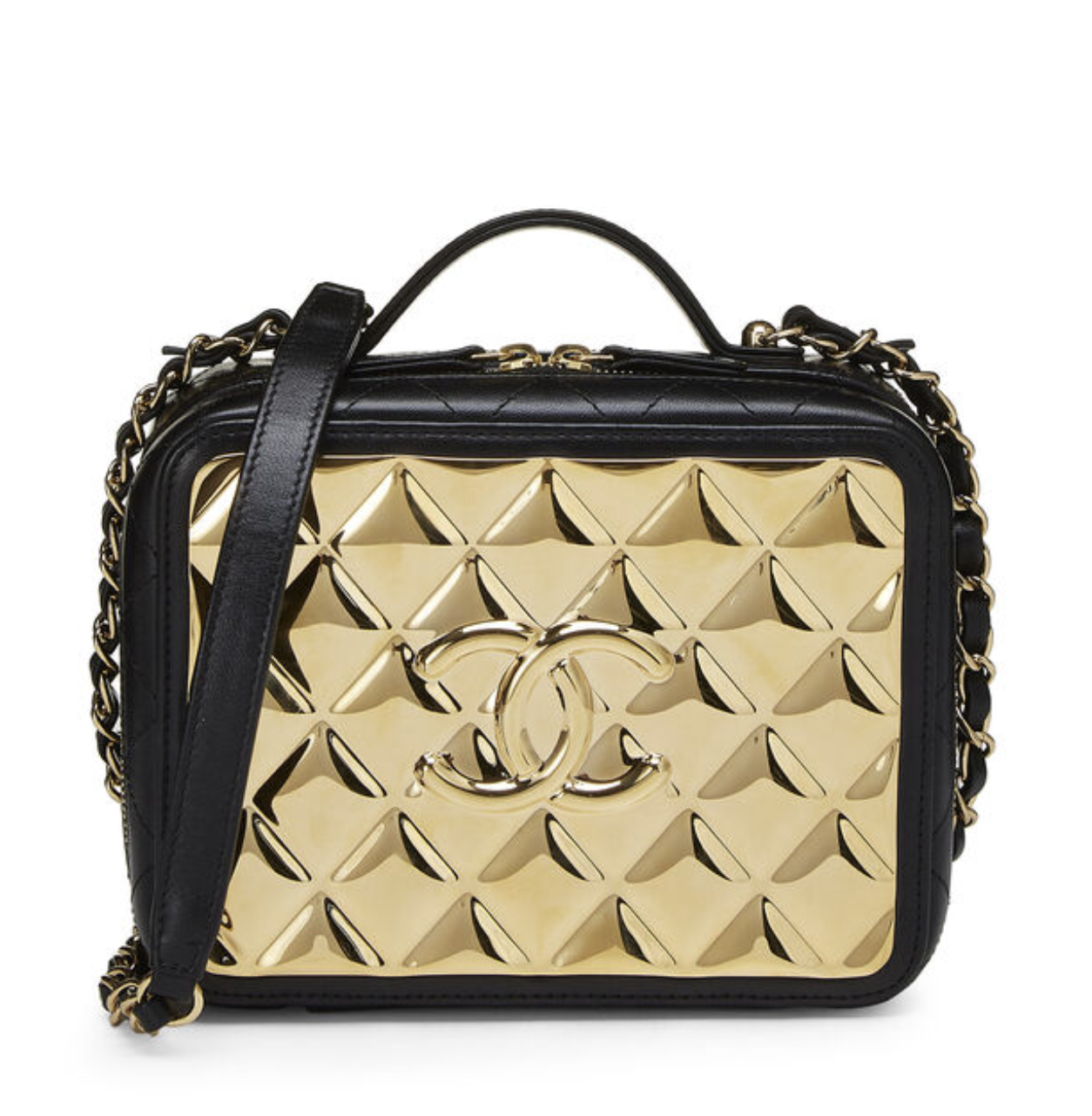 BLACK CHANEL GOLD METAL PLATE VANITY (SMALL)