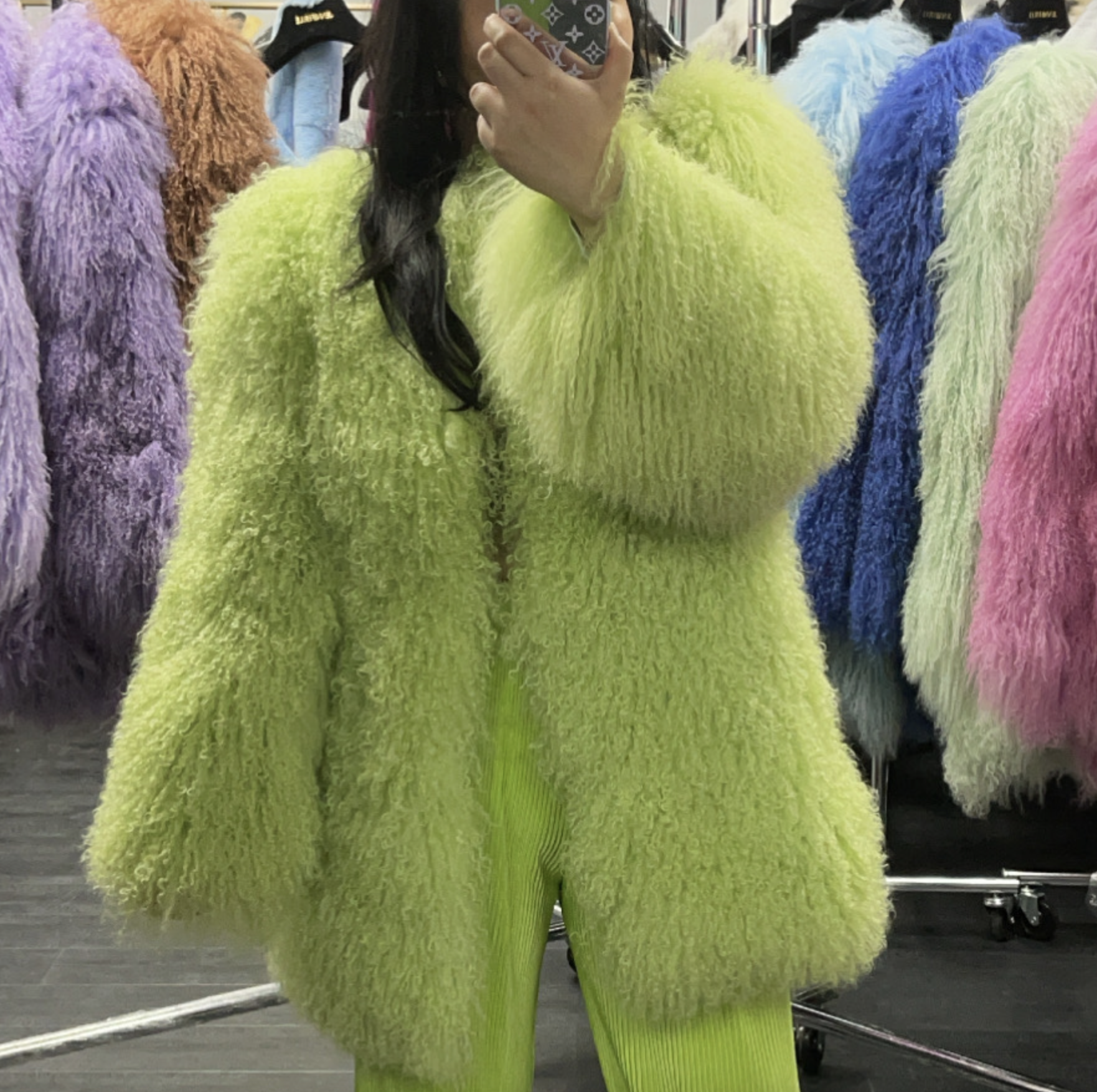 CANDY APPLE GREEN MONGOLIAN COAT (M/L)