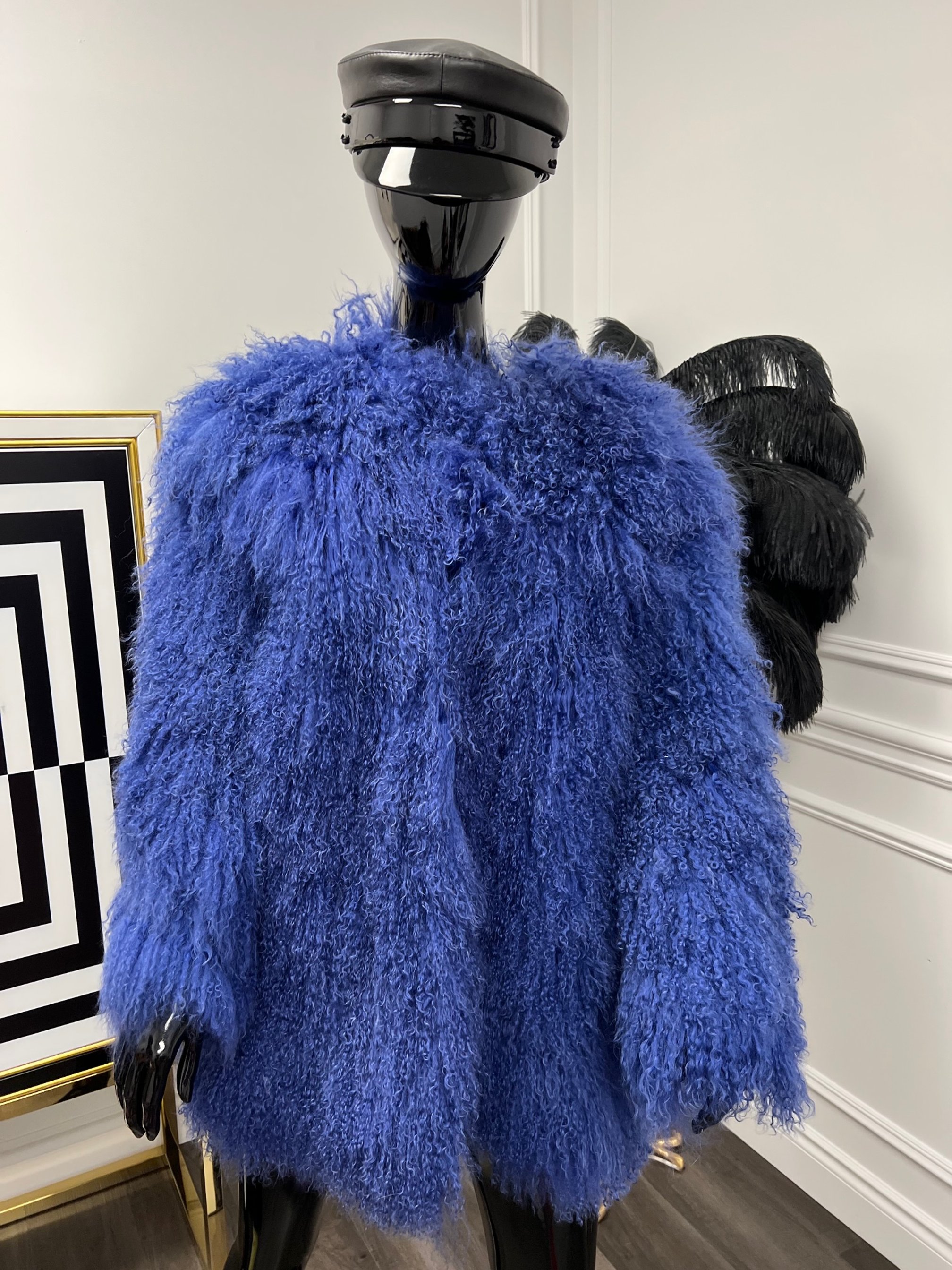 NAVY MONGOLIAN FUR COAT M/L