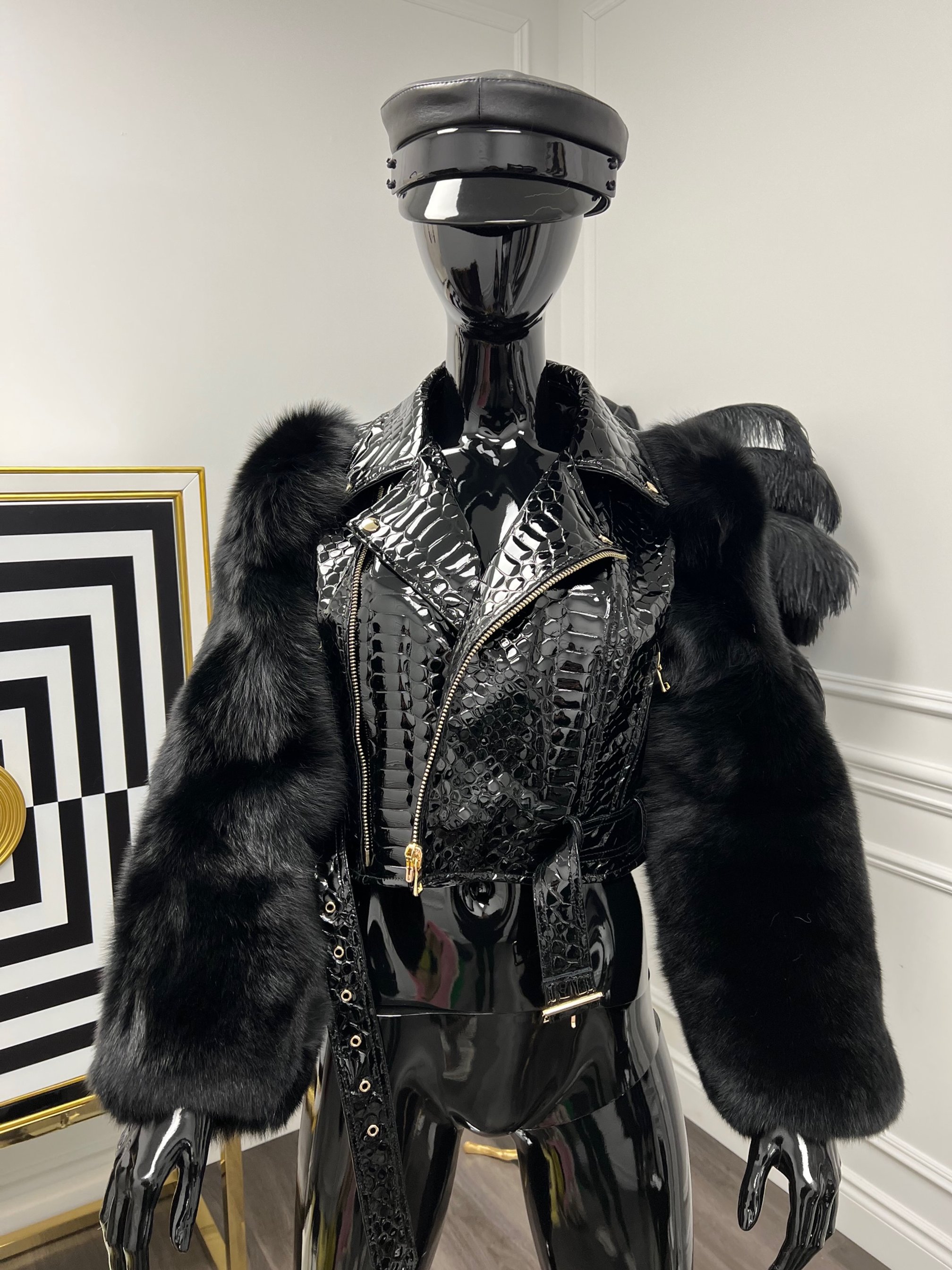 PATENT CROC BIKER FOX SLEEVE JACKET M/L