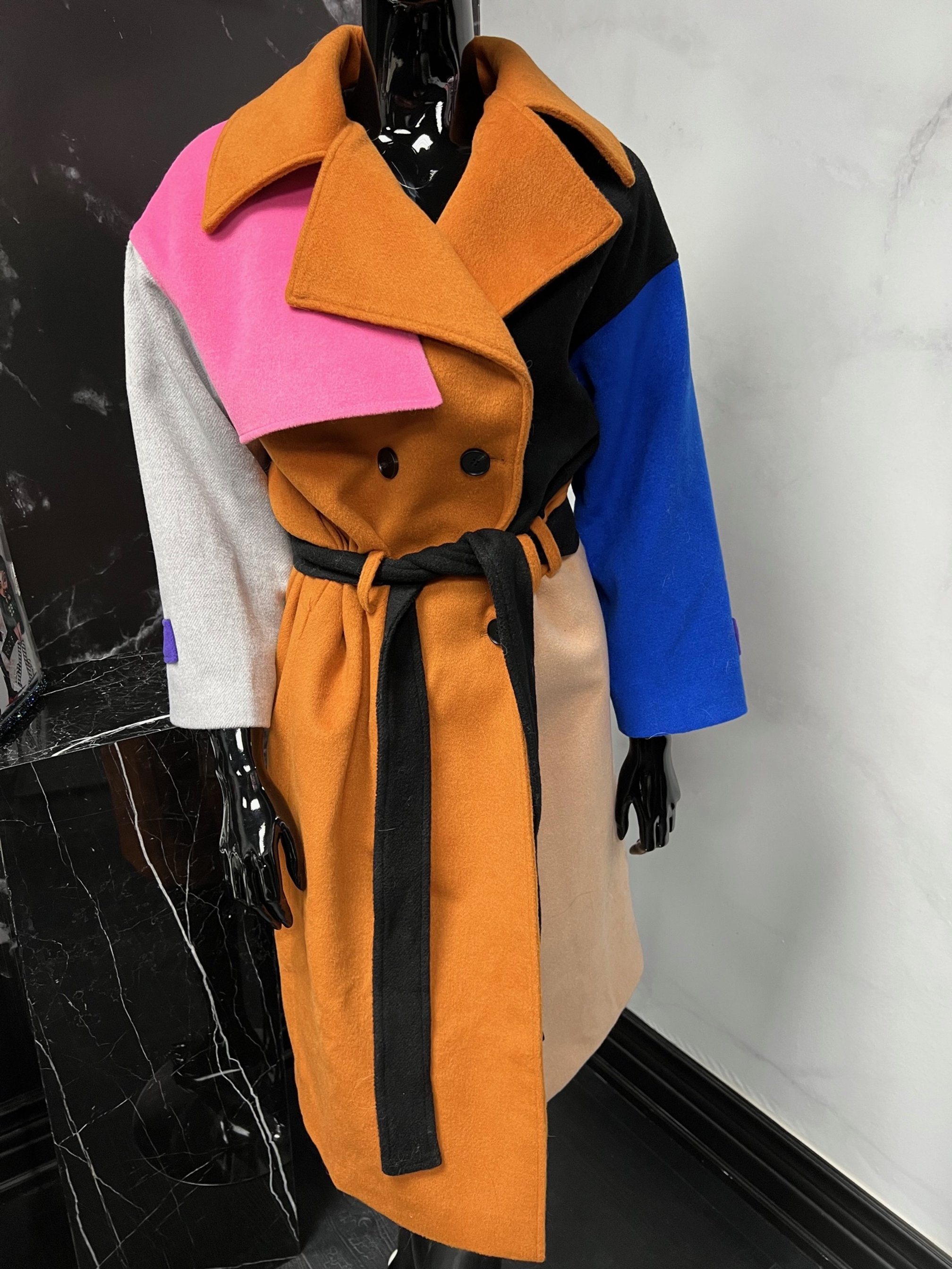 COLOR BLOCK WOOL TRENCH COAT (M/L)