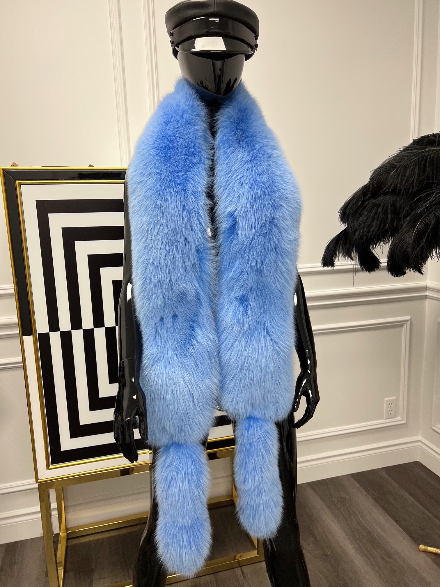 BRIGHT SKY BLUE FOX FUR SHAWL (XL)
