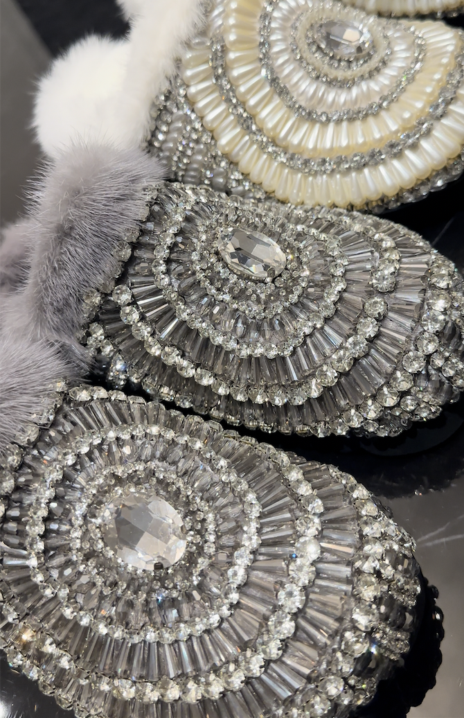 MINK X CRYSTAL GOOD FORTUNE LIGHT GREY SLIPPER - SIZE 39