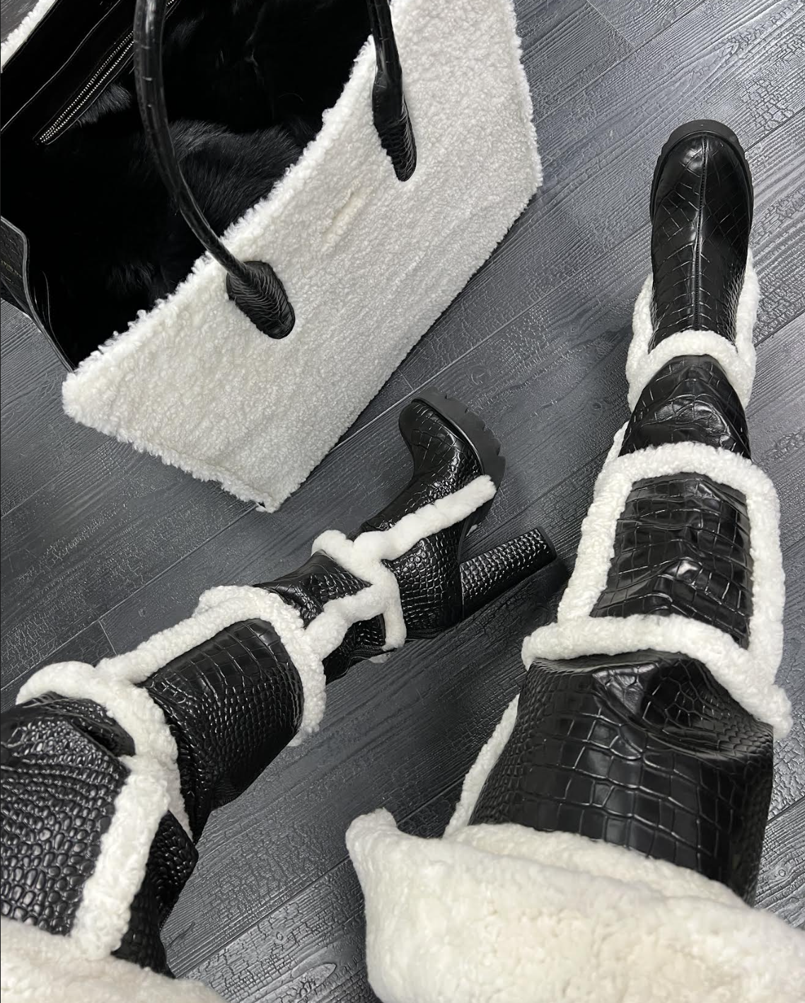 CROC X SHEARLING THIGH HIGH BOOT SZ 39 W