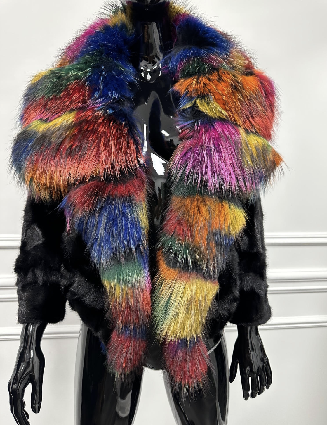 MULTI-COLORED FOX X MINK COAT (PETITE SZ 6)