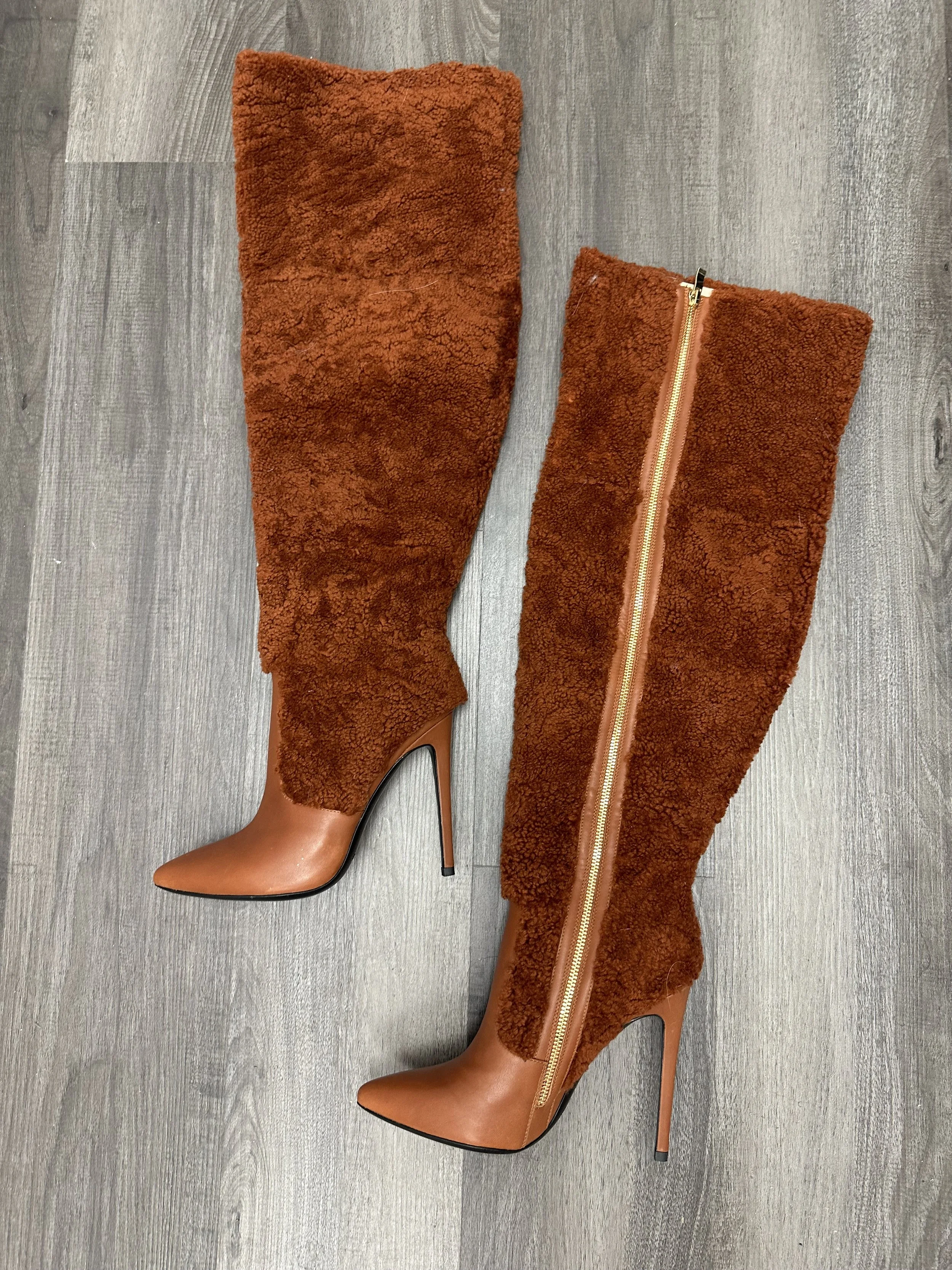 SHEARLING CARAMEL THIGH HIGH BOOT SZ 39 W