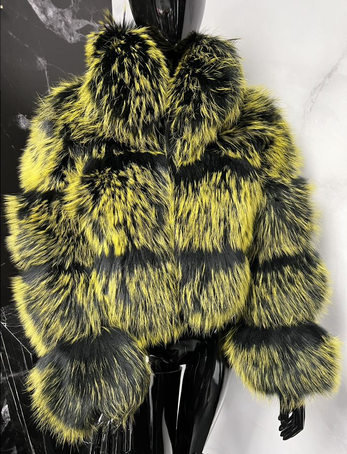 YELLOW SILVER FOX FUR BOMBER SZ M/L
