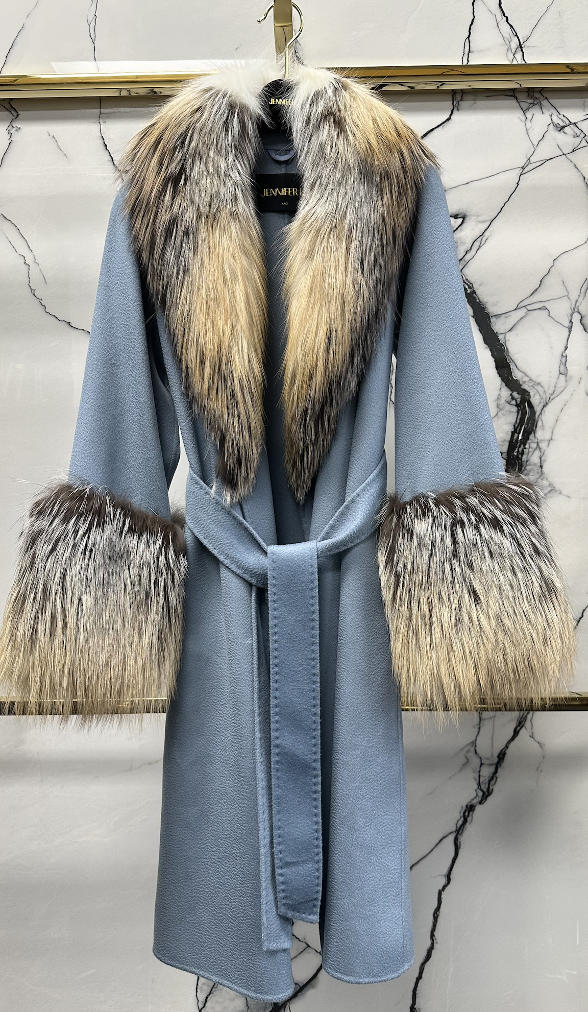 LIGHT BLUE CASHMERE WOOL X LIGHT BROWN CROSS FOX SZ M/L