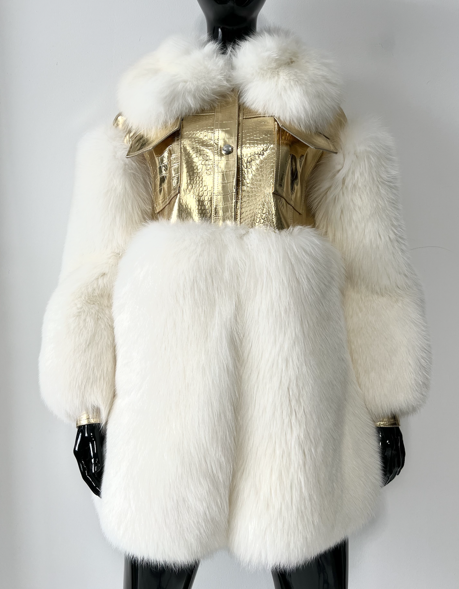 WHITE FOX FUR X GOLD CROC COAT (M/L)