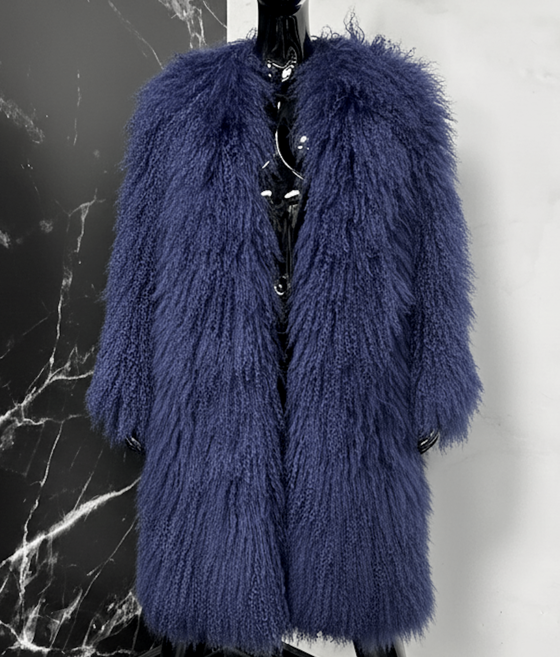 DARK BLUE SHEARLING COAT  (LONG LENGTH) - M/L