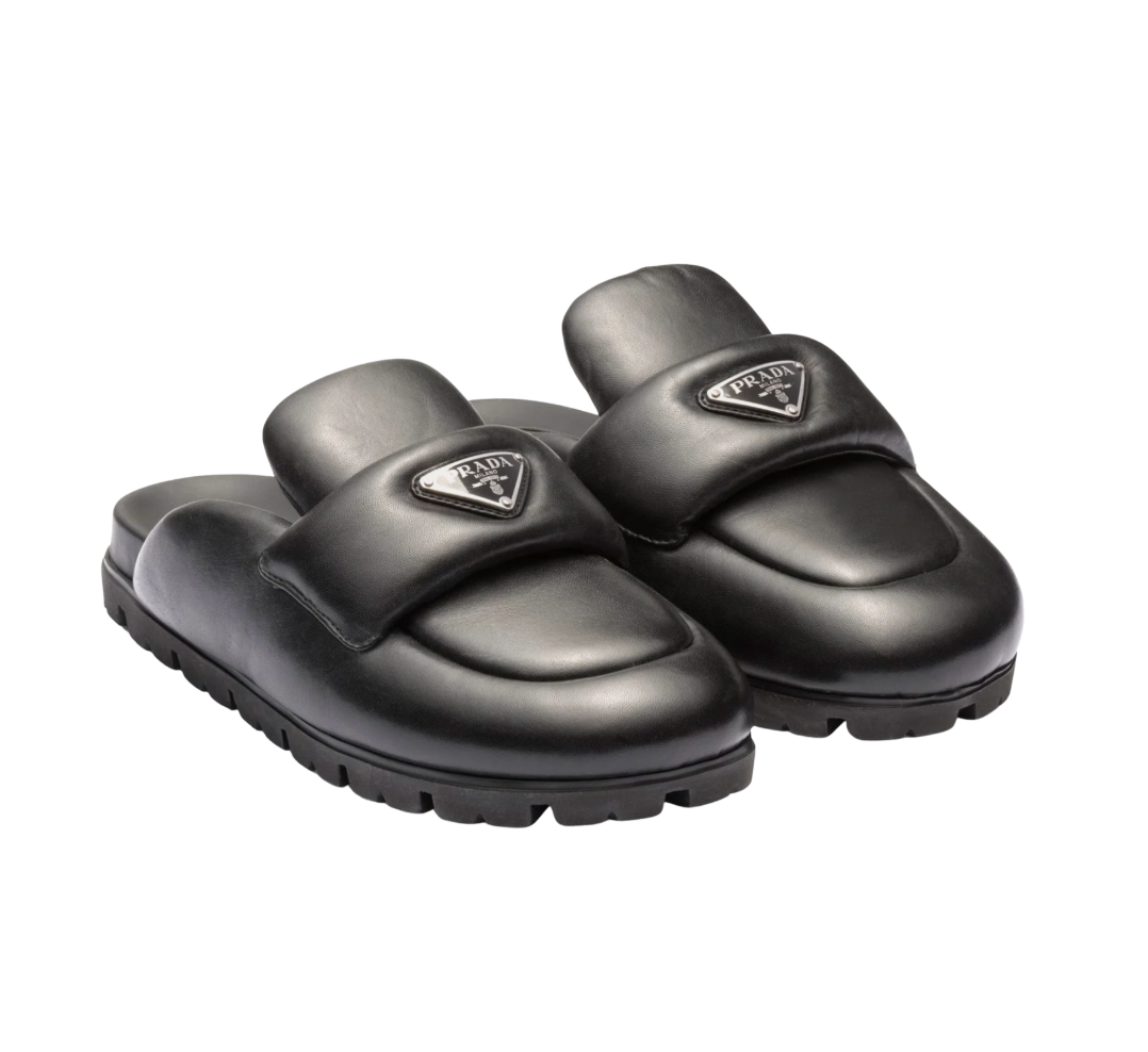 BNIB Prada Soft Padded Nappa Leather Black Sabots Mules - Size 38.5