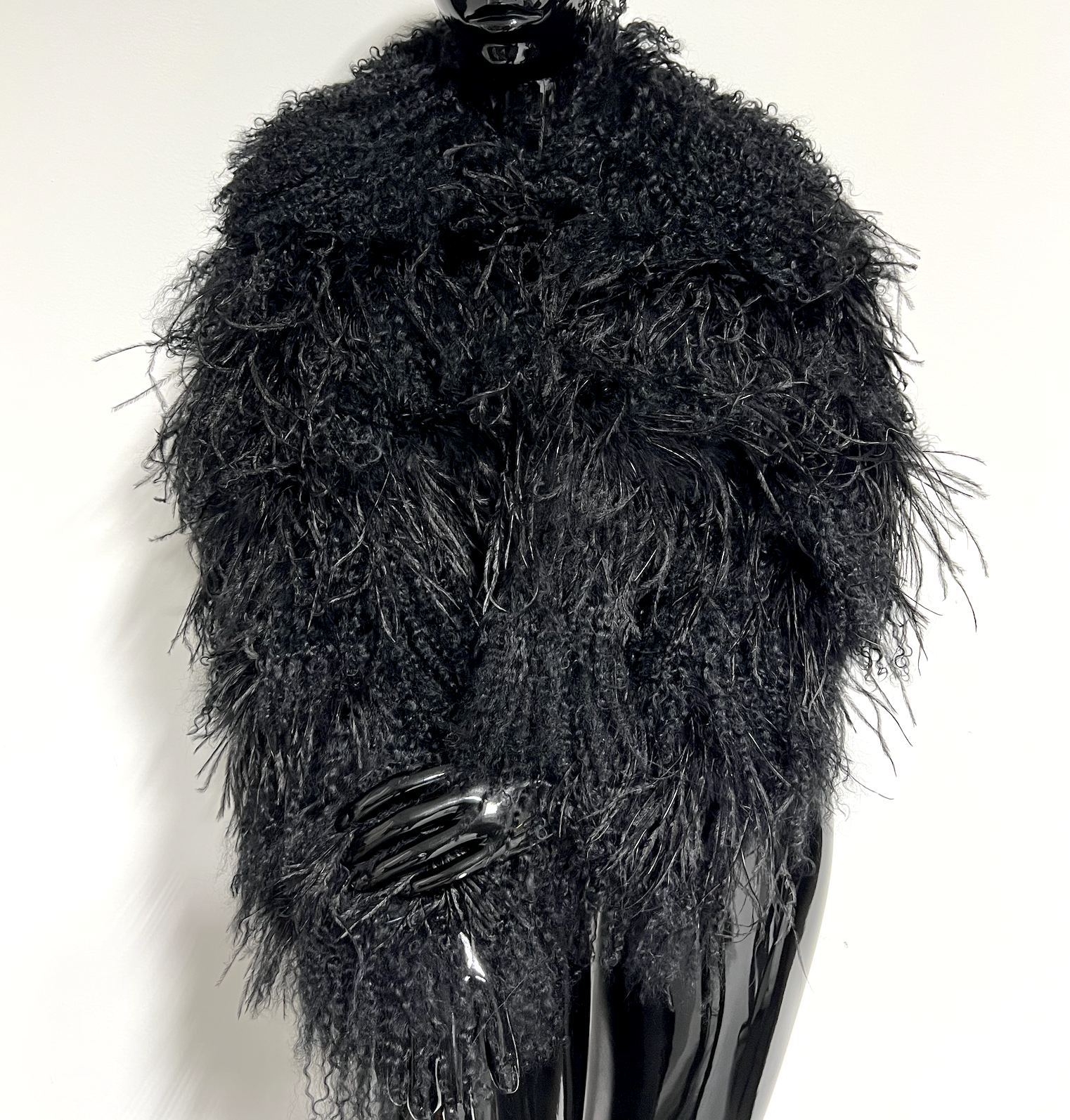 BLACK MONGOLIAN X OSTRICH CROPPED JACKET (M/L)