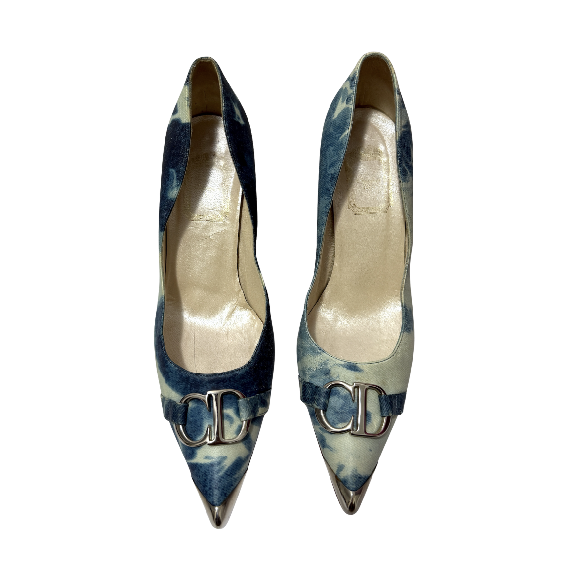 GALLIANO DIOR DENIM TIE DYE "CD" BUCKLE PUMP (38.5)