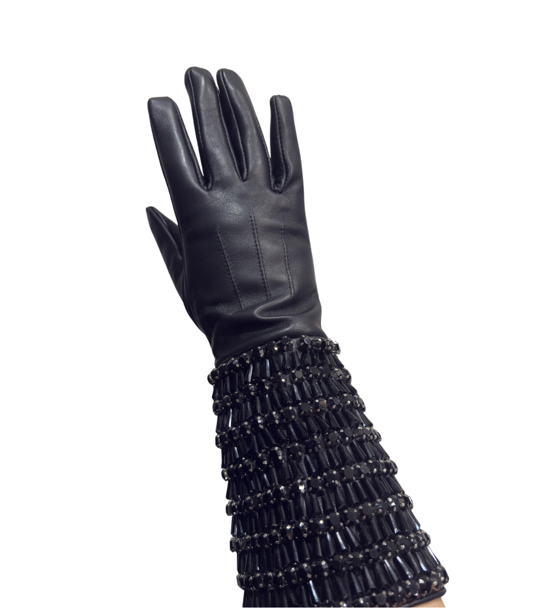 BLACK CRYSTAL BEADED LEATHER GLOVE