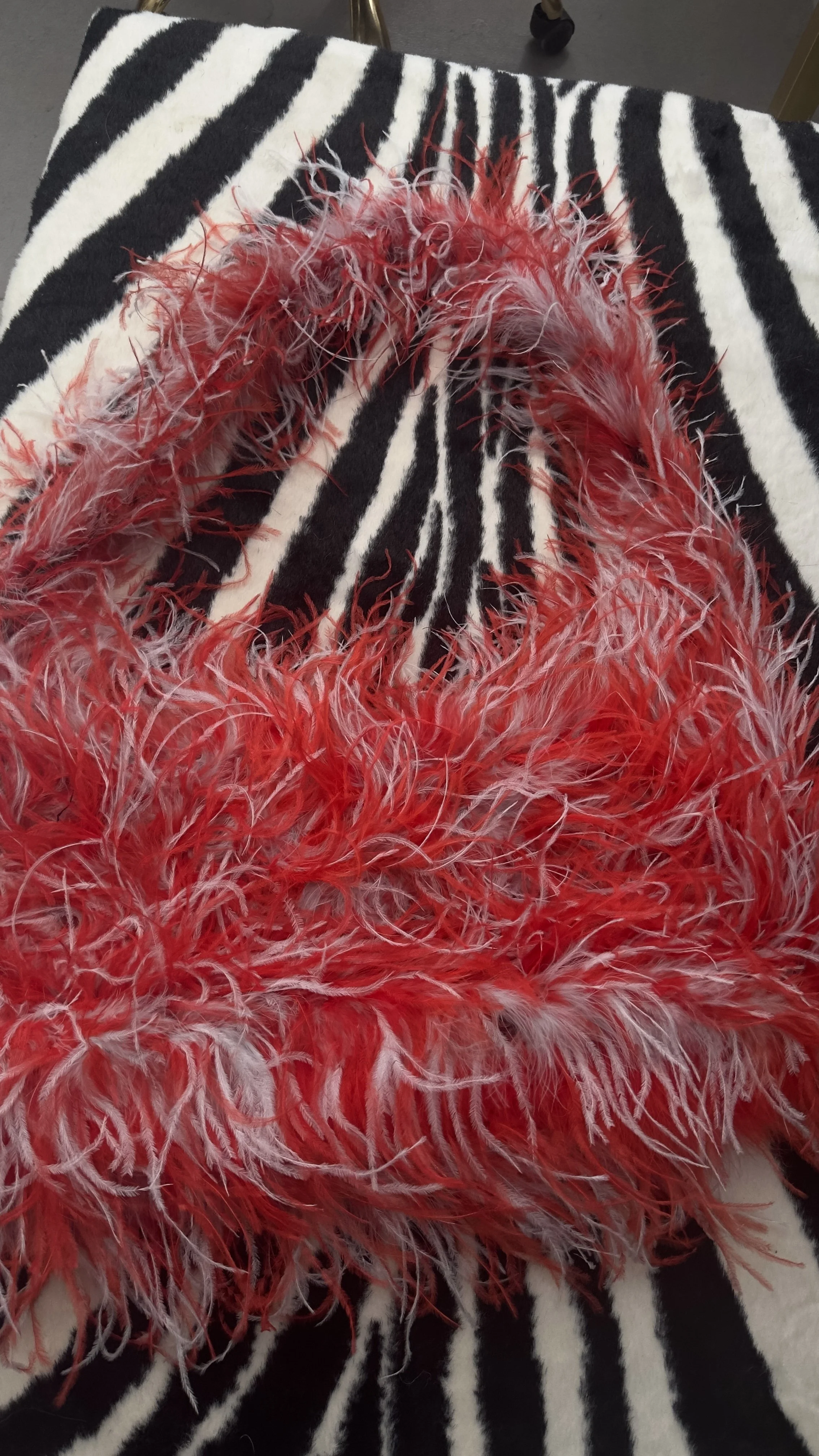 OSTRICH FEATHER "ON THE GO" CROSS BODY BAG (RED/BABY BLUE)