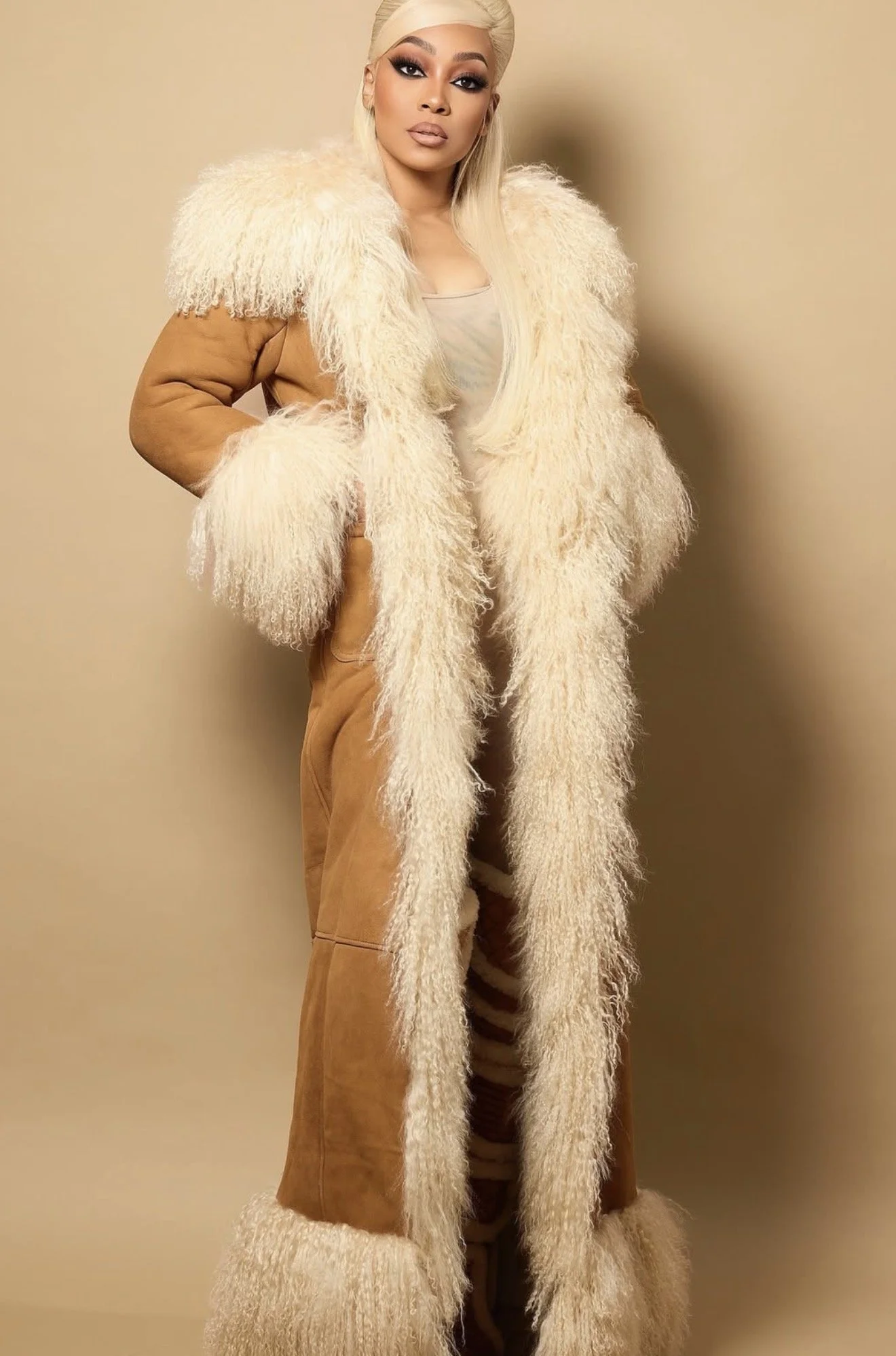 SHEARLING X SUEDE LEATHER FLOOR LENGTH COAT - M/L