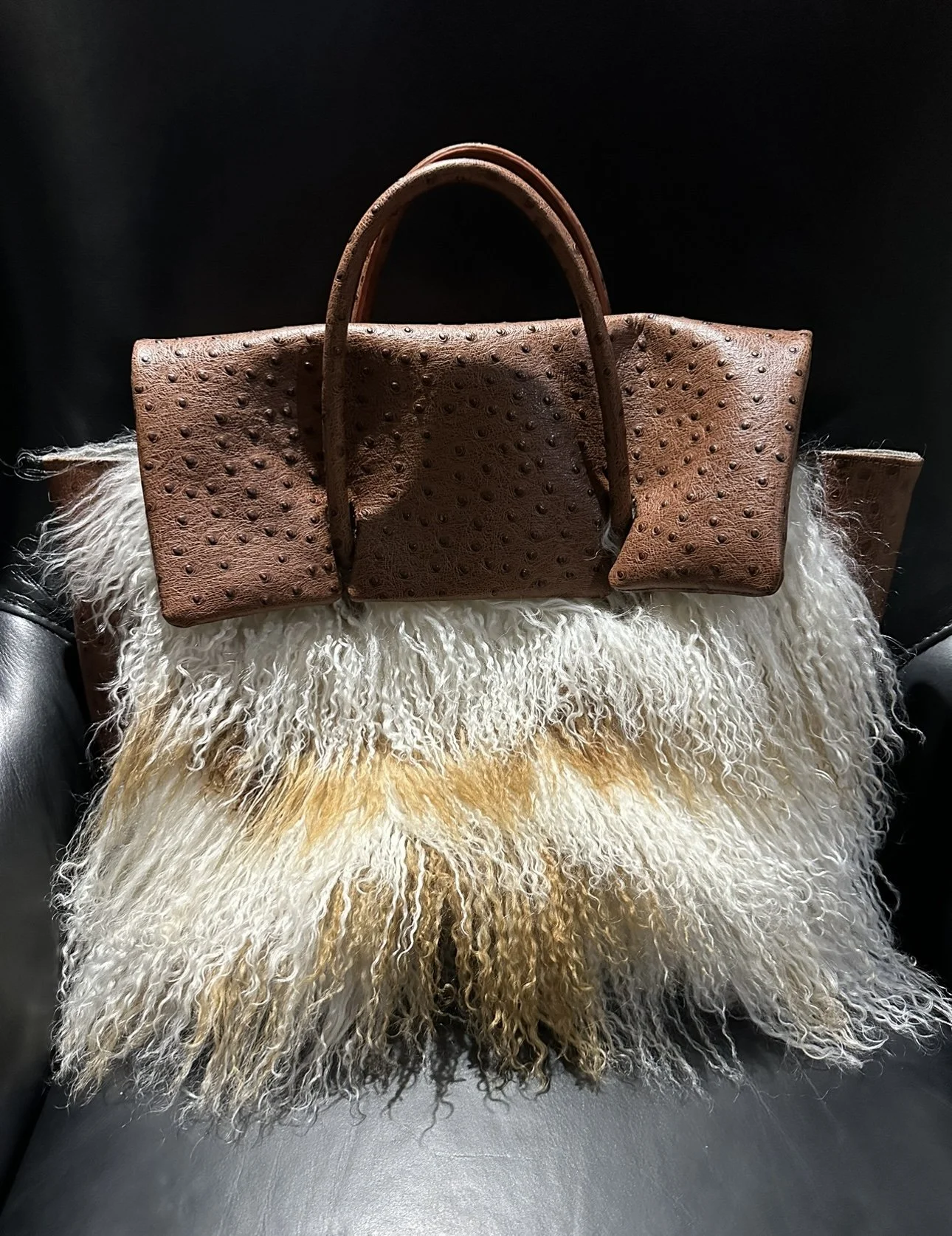 OSTRICH LEATHER X MONGOLIAN LAMBS WOOL BAG