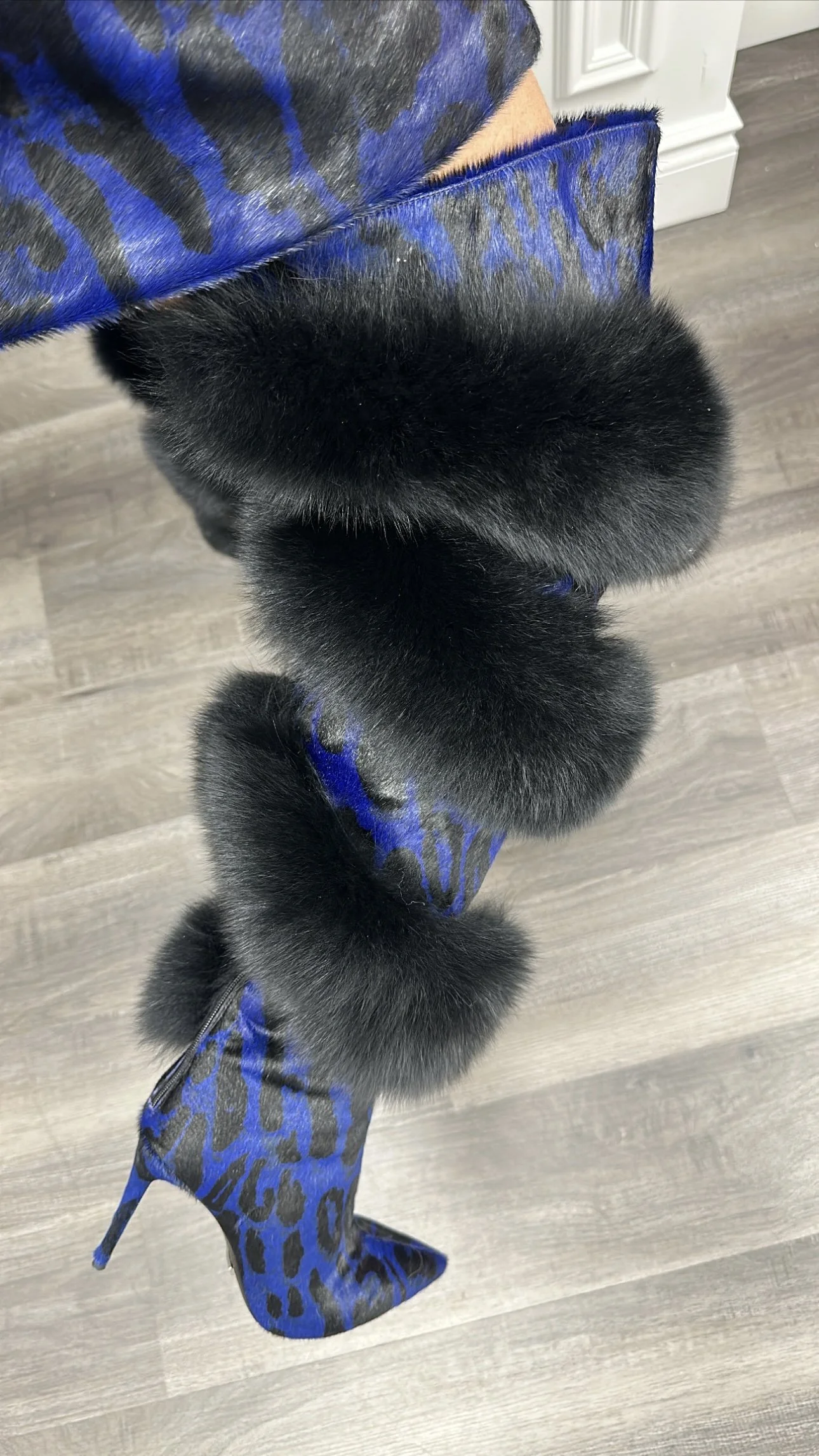 BLUE LEOPARD X FOX RUNWAY THIGH HIGH BOOT (SIZE 39 W)