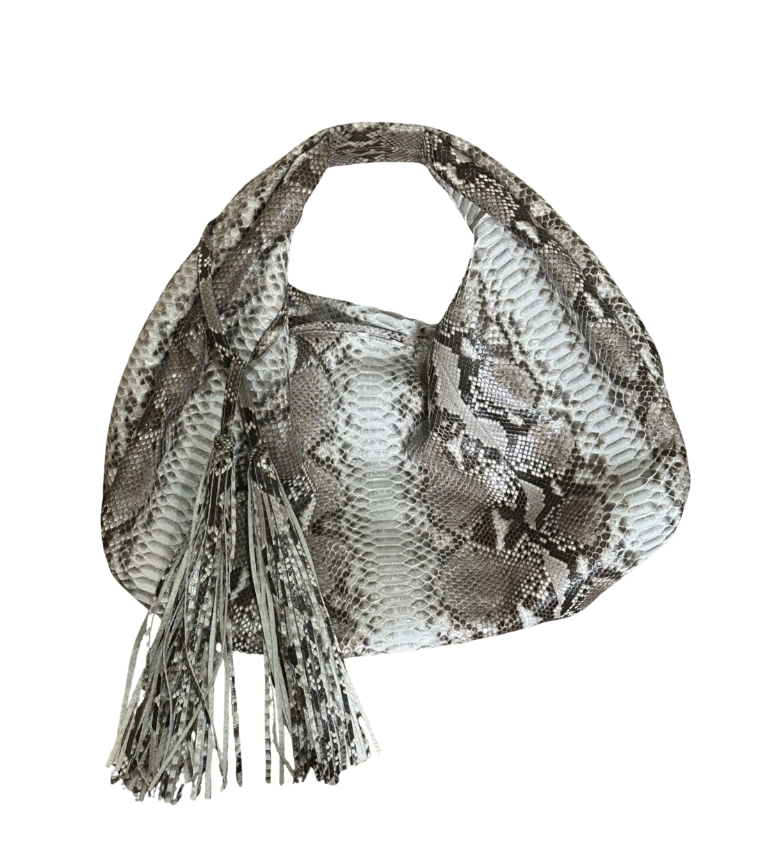 PYTHON LEATHER HOBO BAG W/ TASSEL