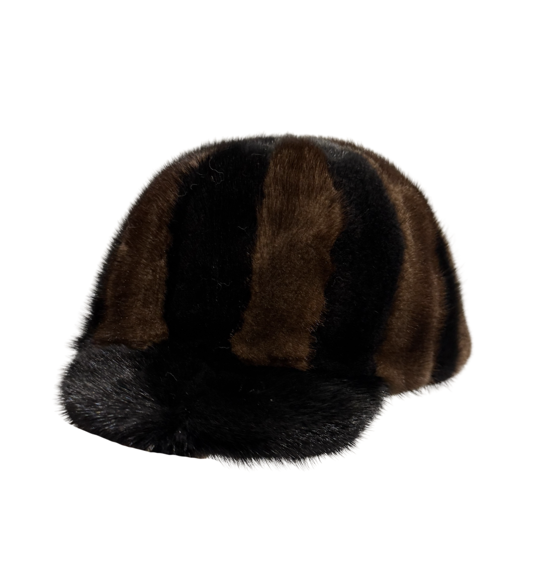 PINSTRIPE BLACK/BROWN MINK CAP (SMALL BRIM) - SIZE M