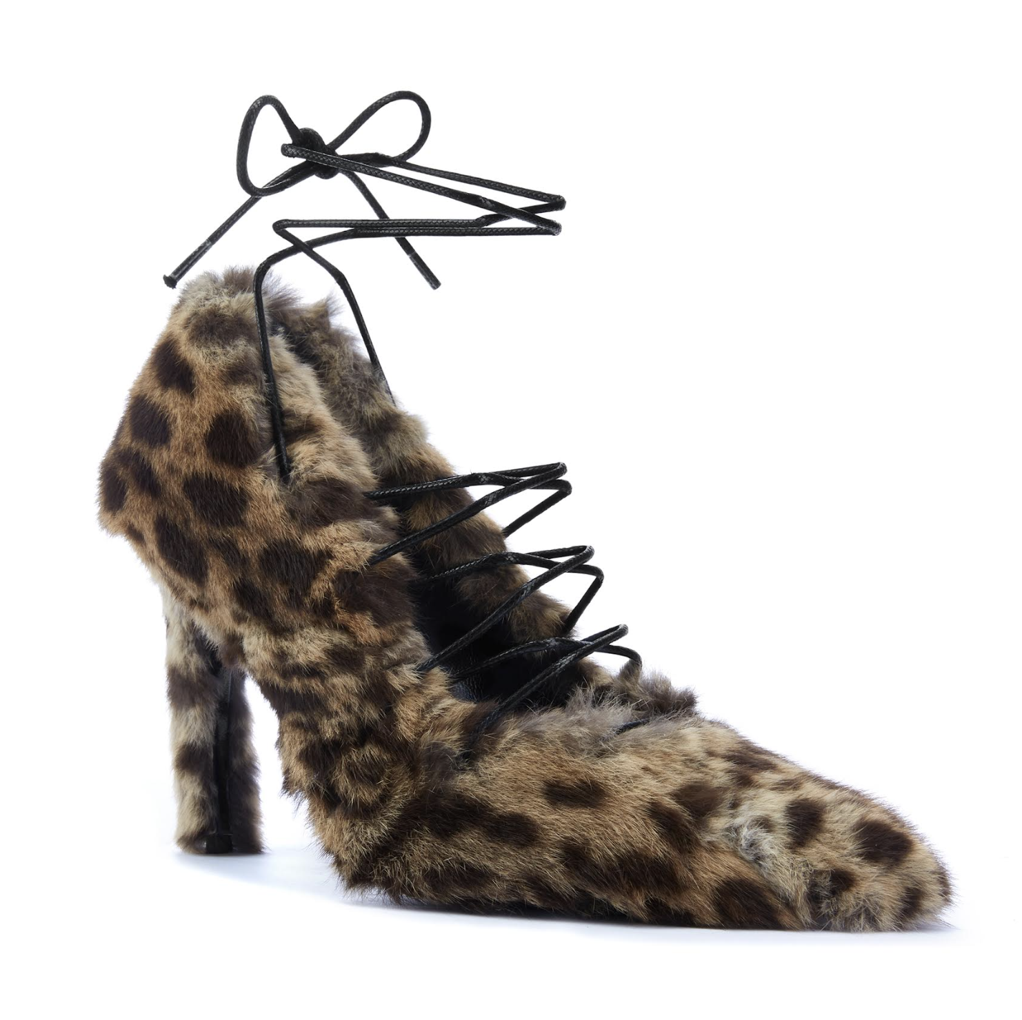 LEOPARD RABBIT FUR LACE UP PUMPS - SIZE 39