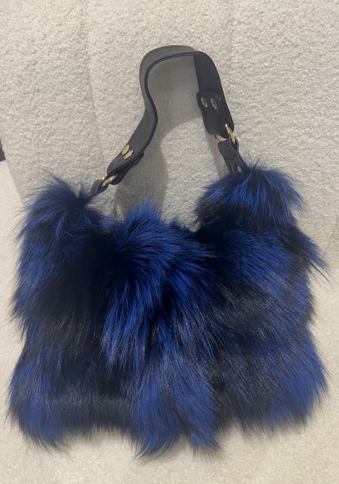 COBALT BLUE FOX FUR  SHOULDER BAG