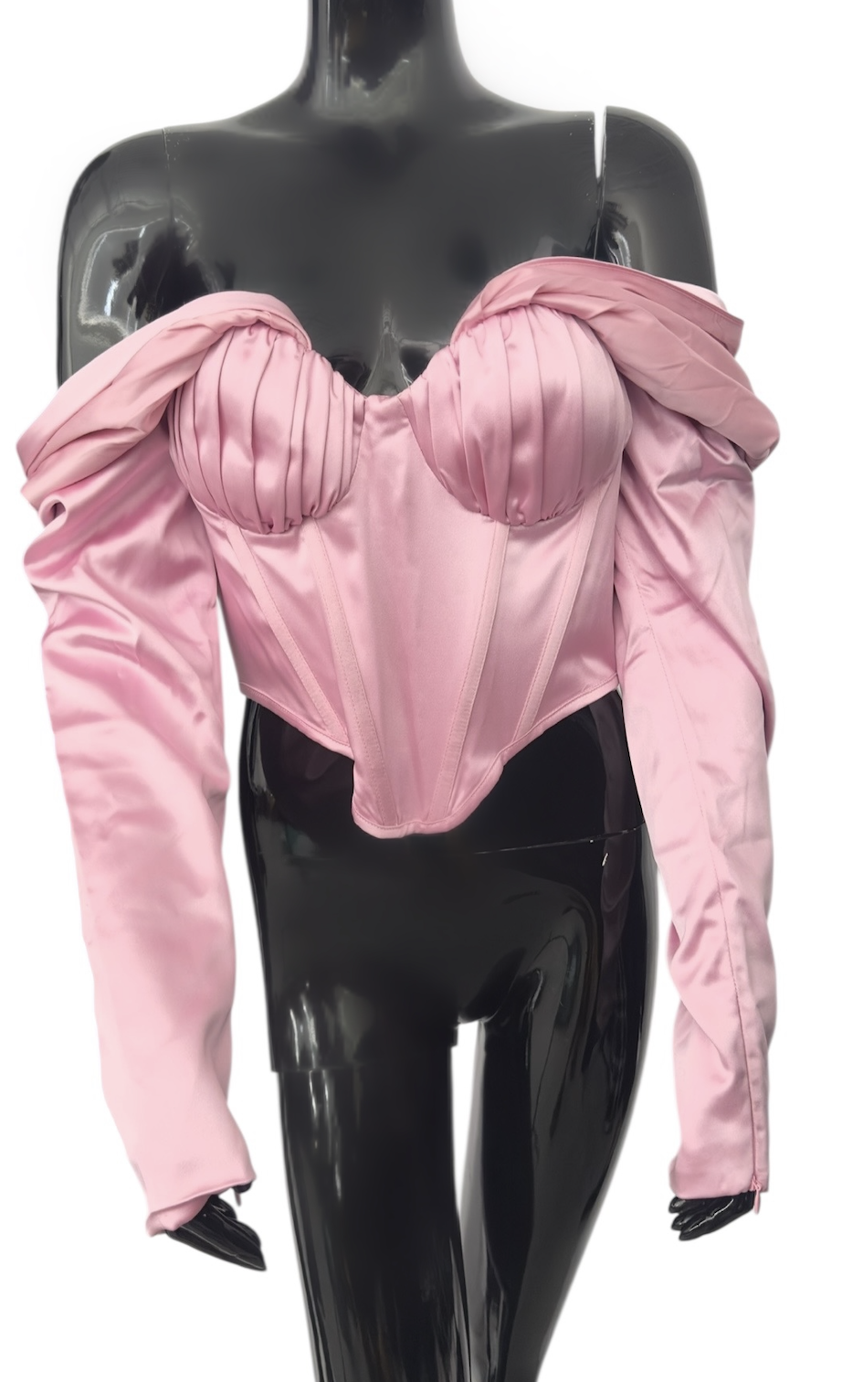 HOUSE OF CB BABY PINK SATIN ANNABELLE CORSET TOP (SIZE L)