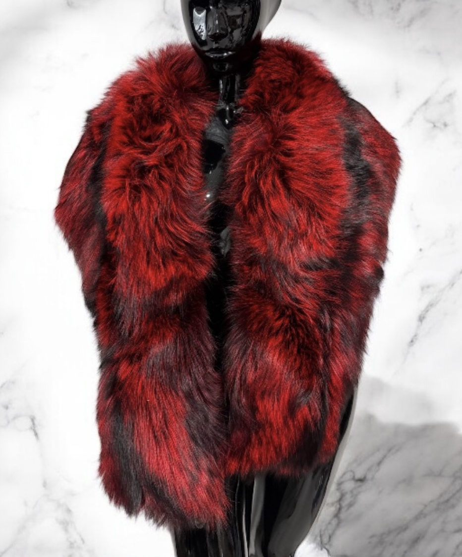 OVERSIZED FIRE RED FOX FUR SHAWL