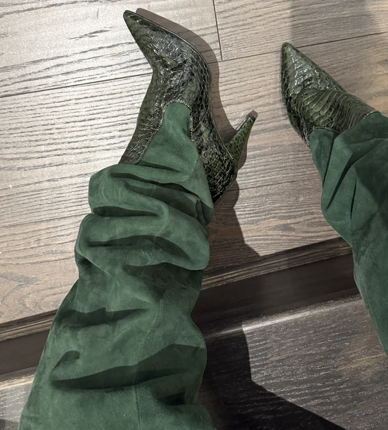 2 TONE GREEN (SNAKE X SUEDE) SLOUCHY THIGH HIGH BOOT SIZE 39