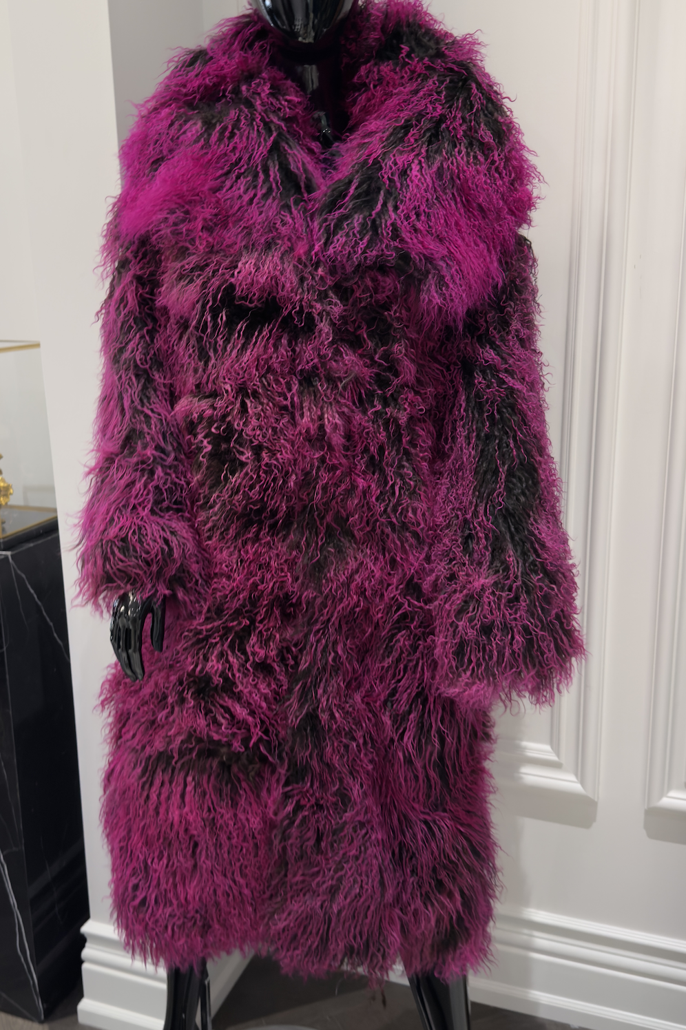 BLACK/HOT PINK MONGOLIAN FUR COAT (M/L)