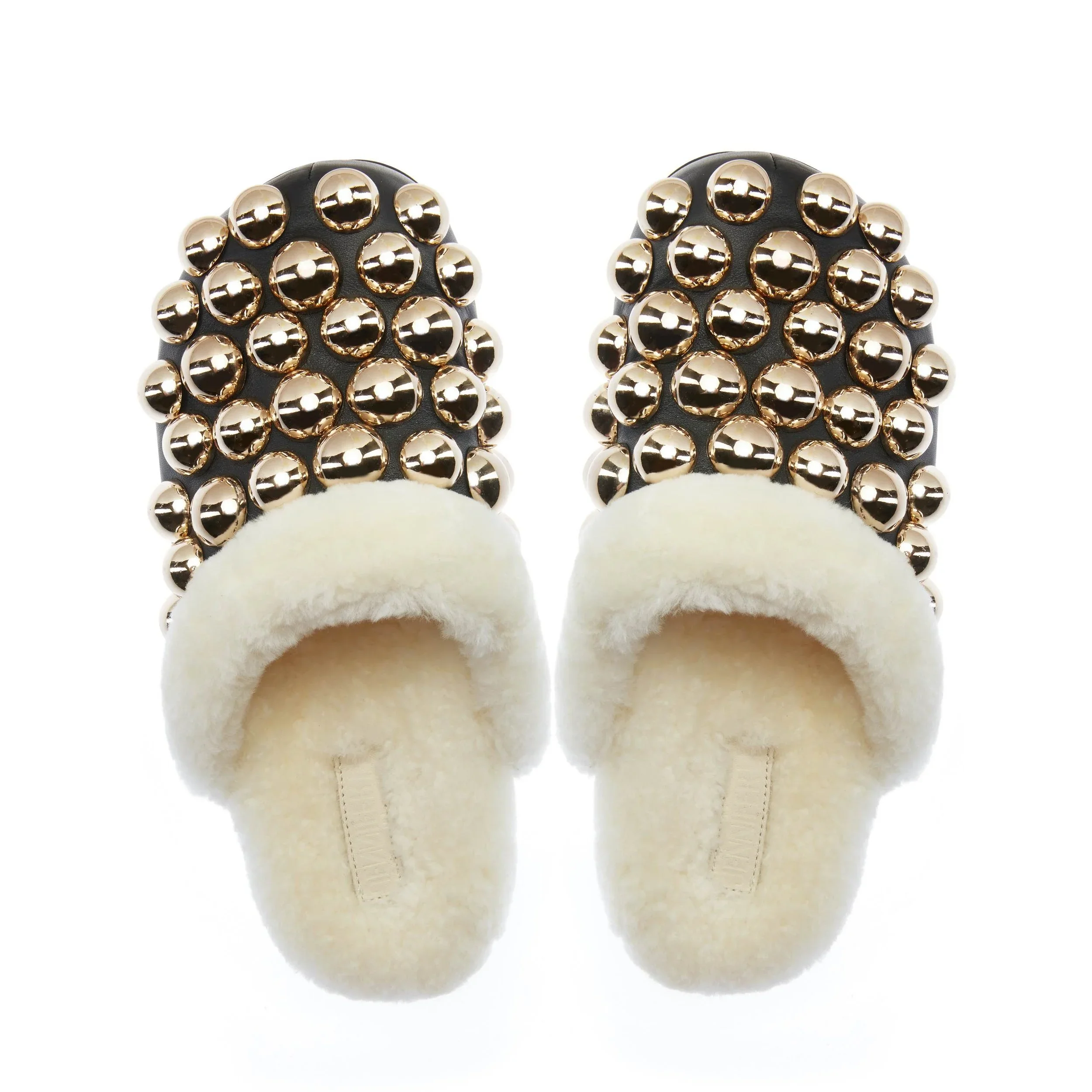 GOLD STUDDED SHEARLING CLOG - SIZE 39