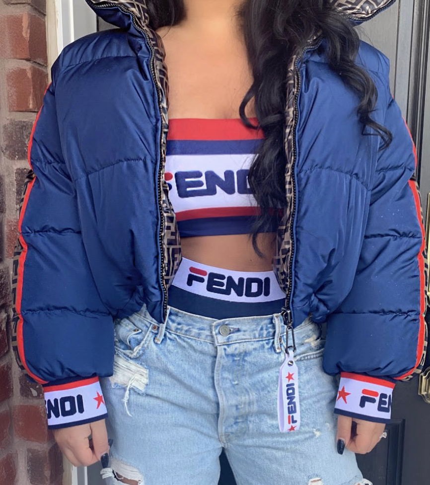 FENDI X FILA CROPPED REVERSIBLE PUFFER COAT - SIZE M