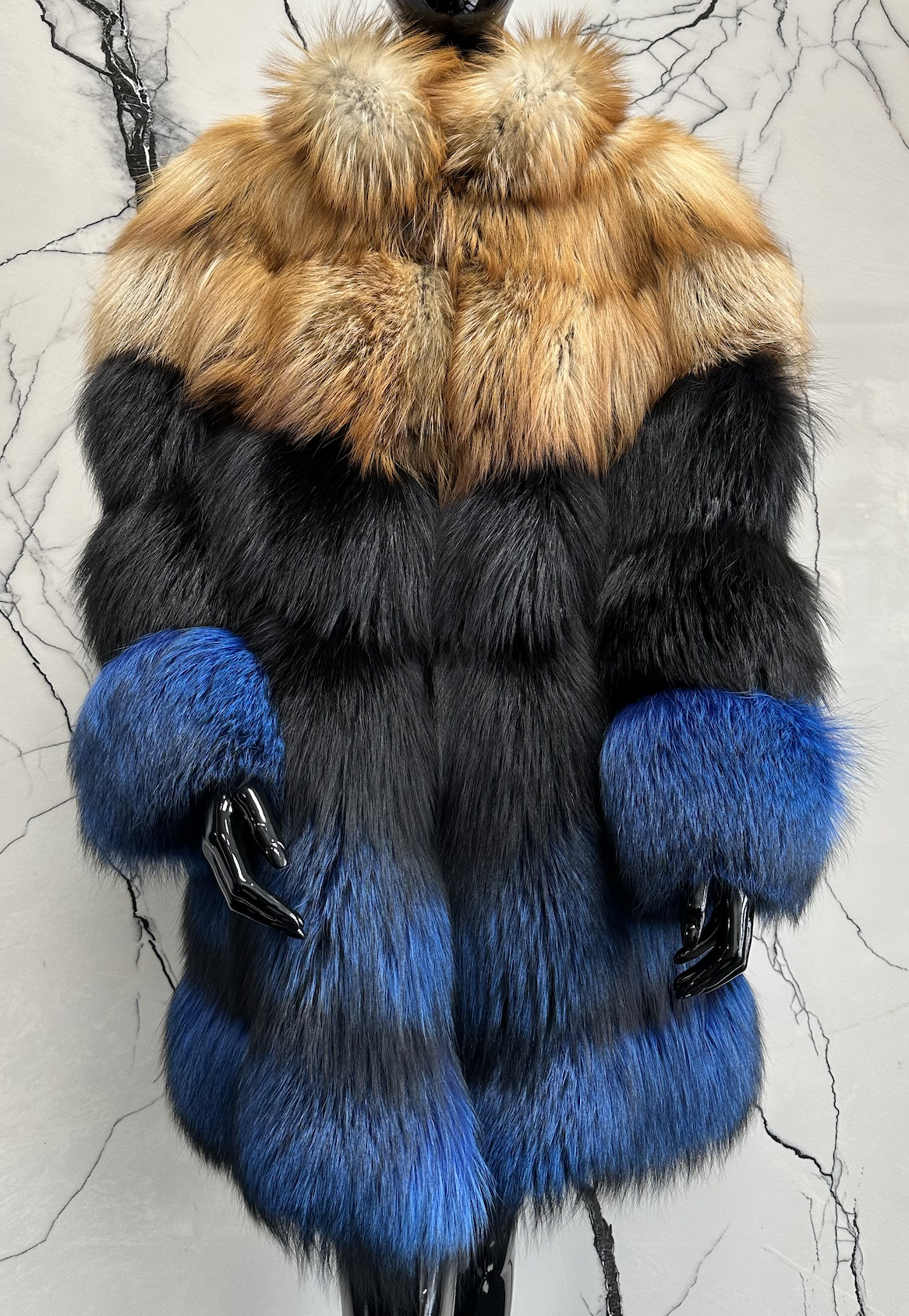 TRI COLOR - BLUE/BROWN/BLACK FOX FUR COAT