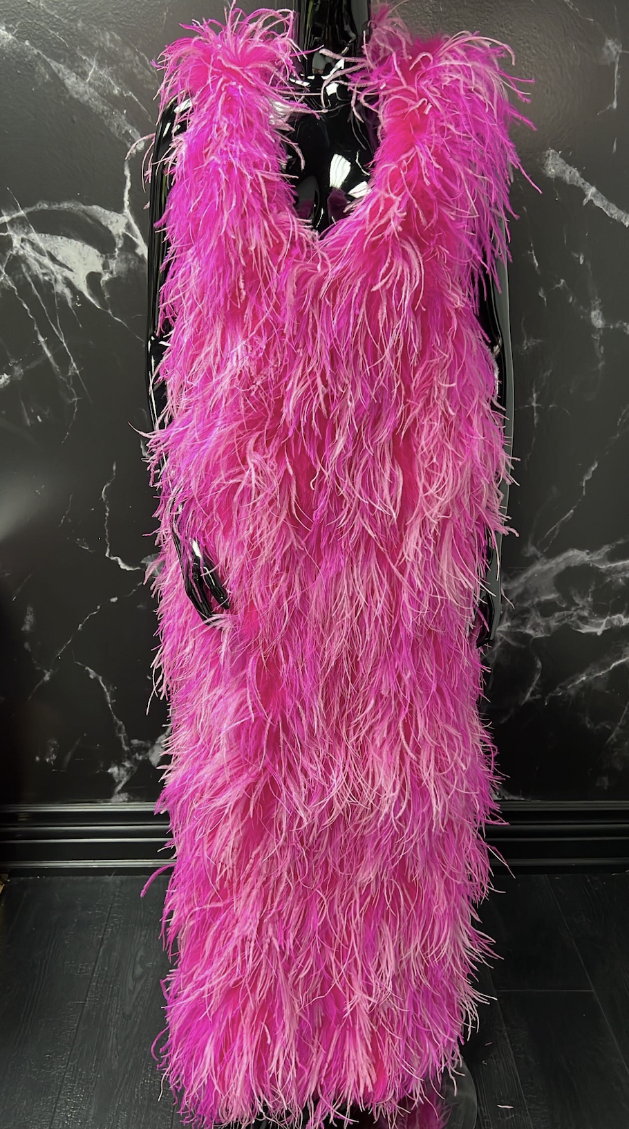 OSTRICH FEATHER TANK LONG DRESS (PINK)