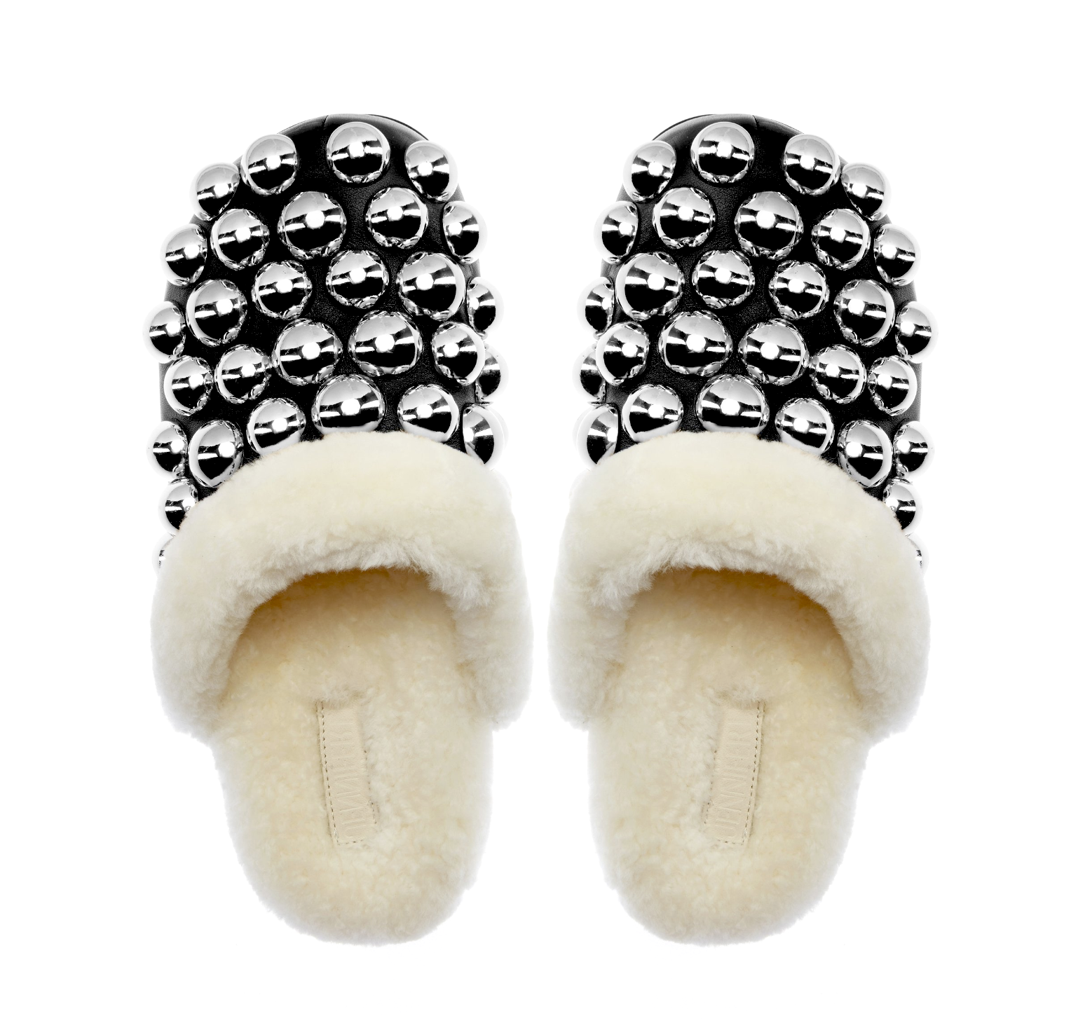 SILVER STUDDED SHEARLING CLOG - SIZE 39