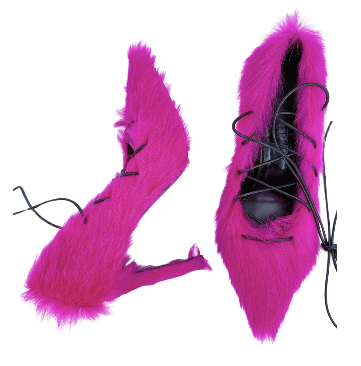 HOT PINK GOAT HAIR LACE UP PUMP