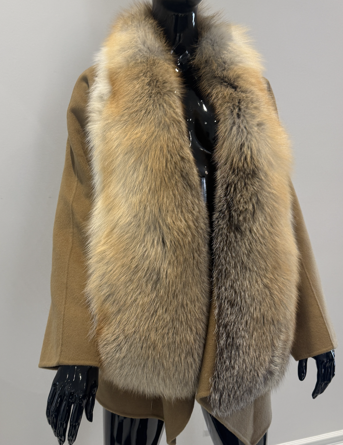 FOX SHAWL COLLAR CASHMERE WOOL SWING COAT (M/L)